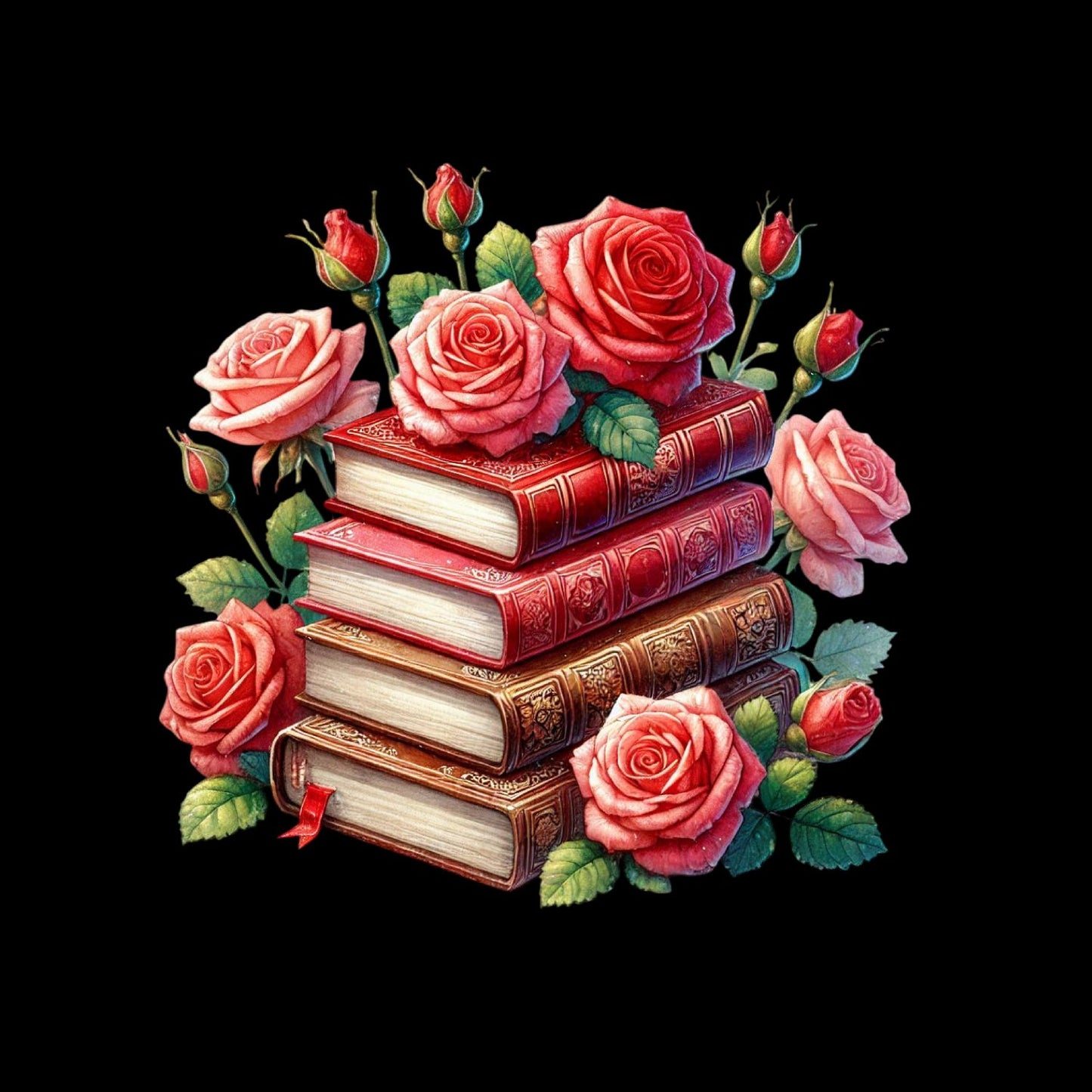 Red Roses Vintage Books T-shirt