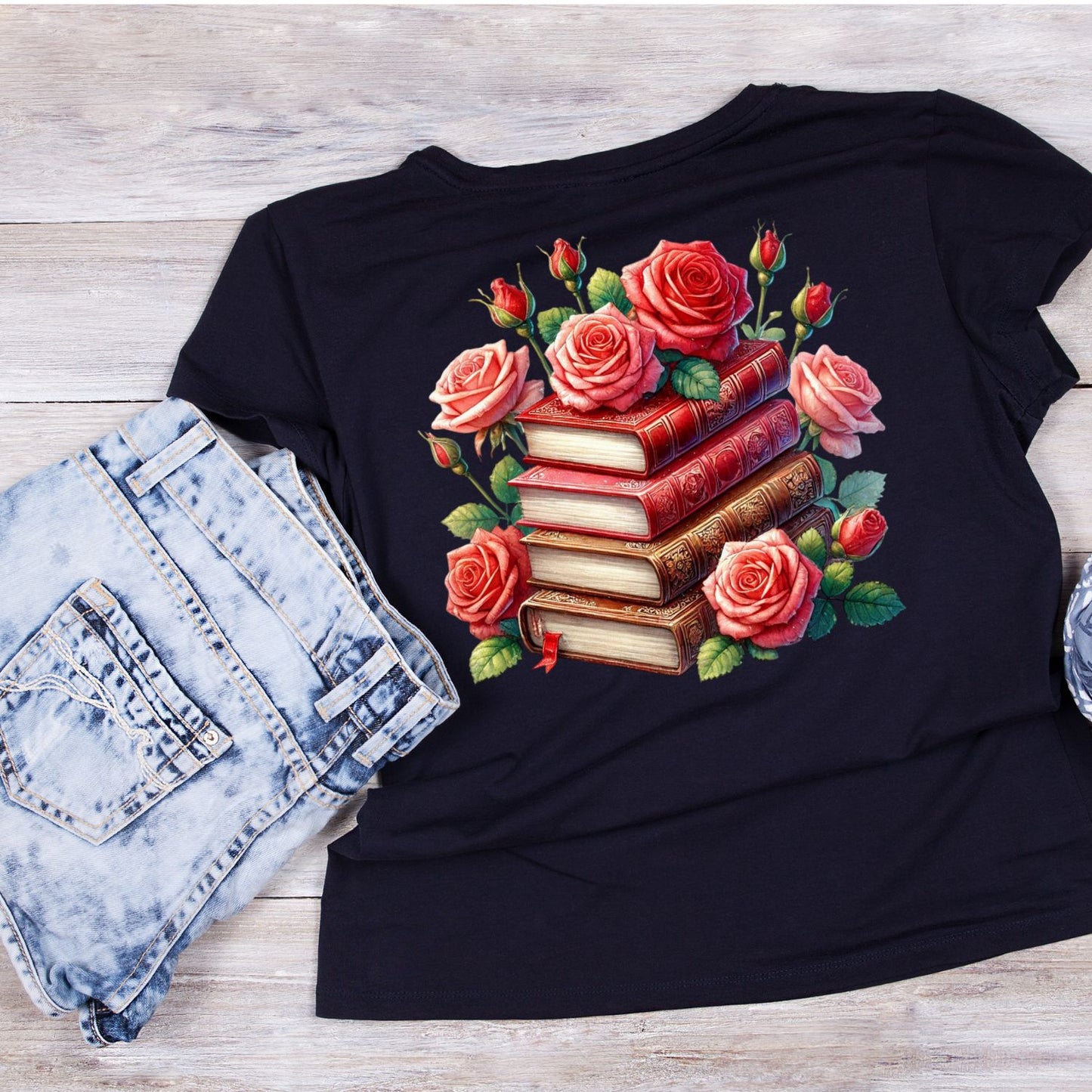 Red Roses Vintage Books T-shirt