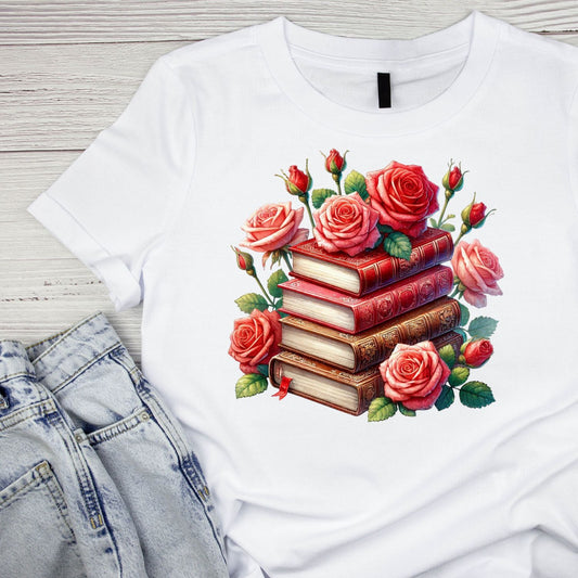 Red Roses Vintage Books T-shirt