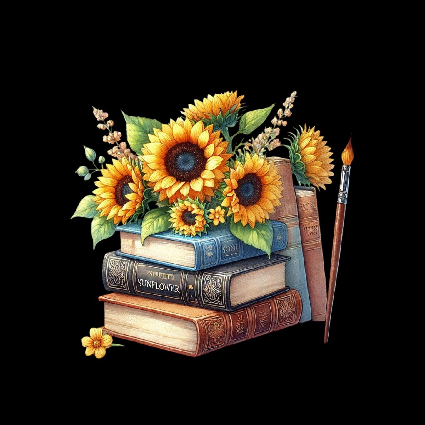 Sunflowers Vintage Books & Paintbrush T-shirt