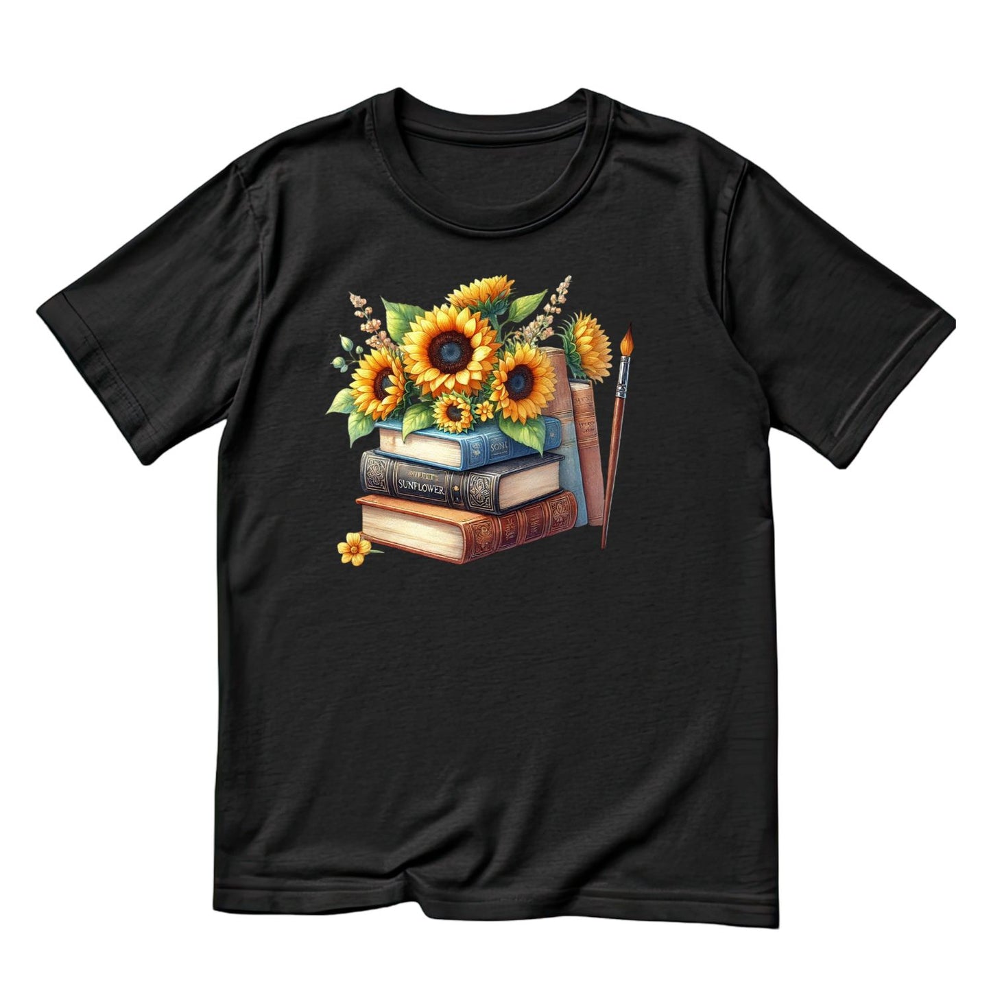Sunflowers Vintage Books & Paintbrush T-shirt