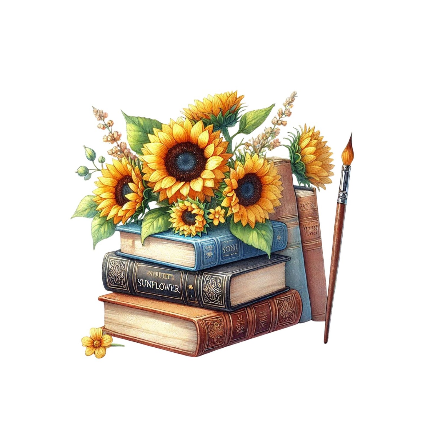 Sunflowers Vintage Books & Paintbrush T-shirt