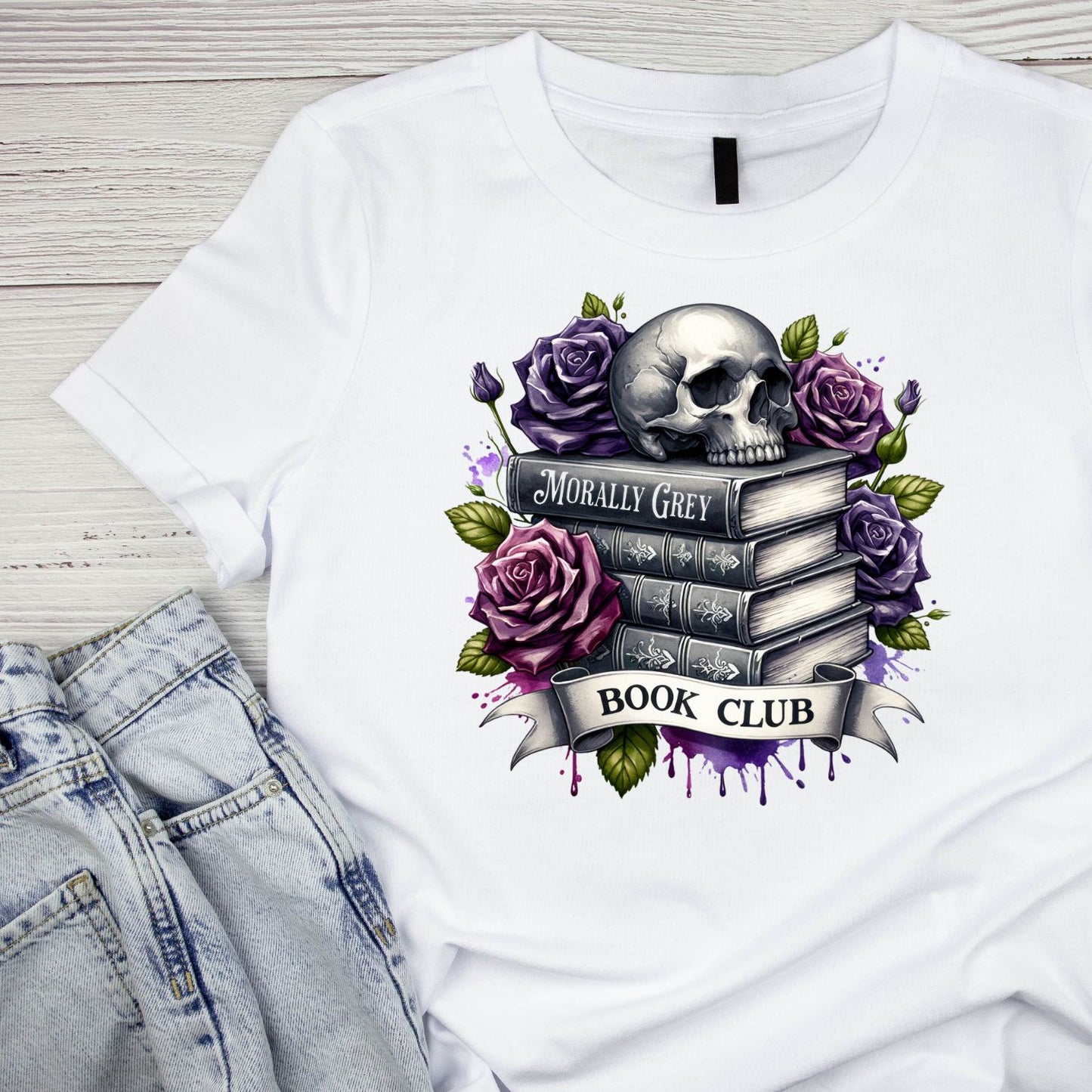 Morally Grey Book Club Skulls & Roses T-shirt