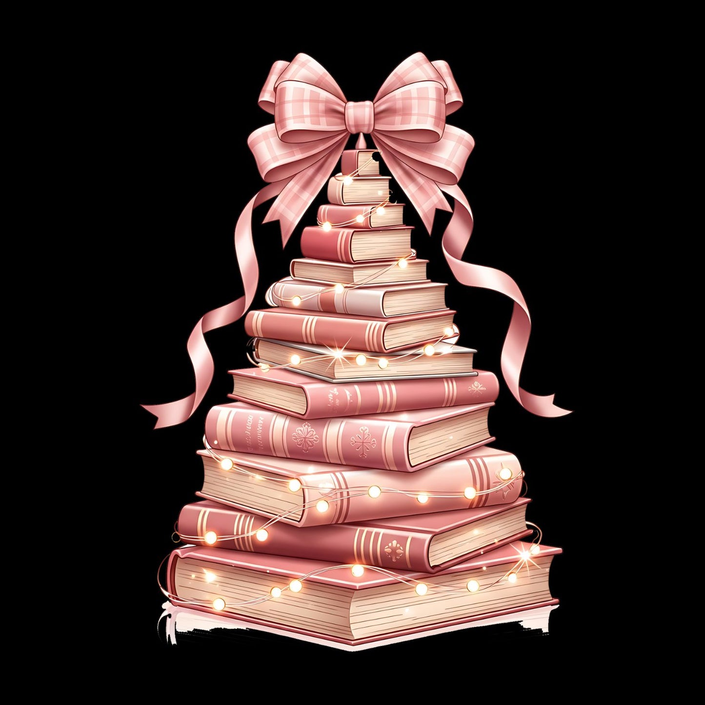 Pink Stacked Books Christmas Tree T-shirt