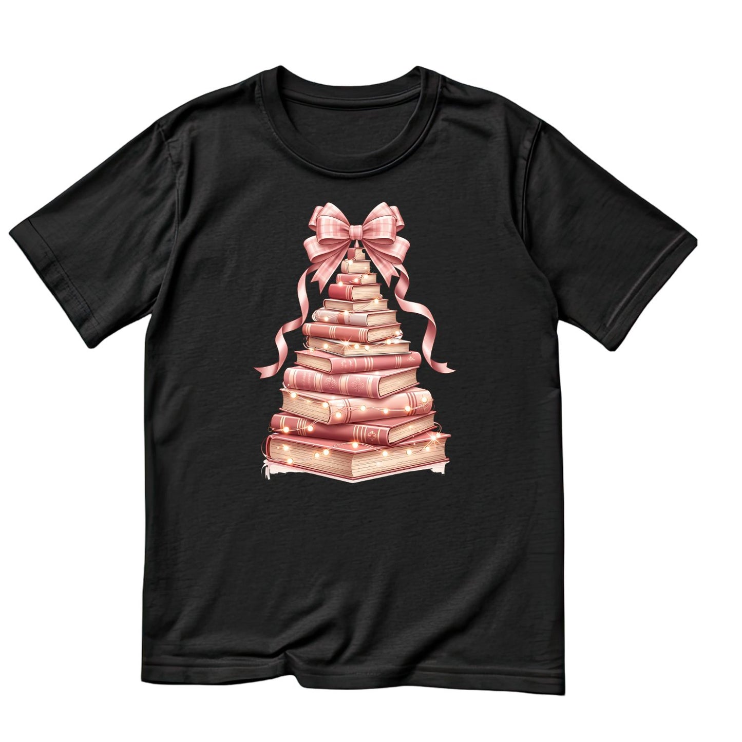 Pink Stacked Books Christmas Tree T-shirt
