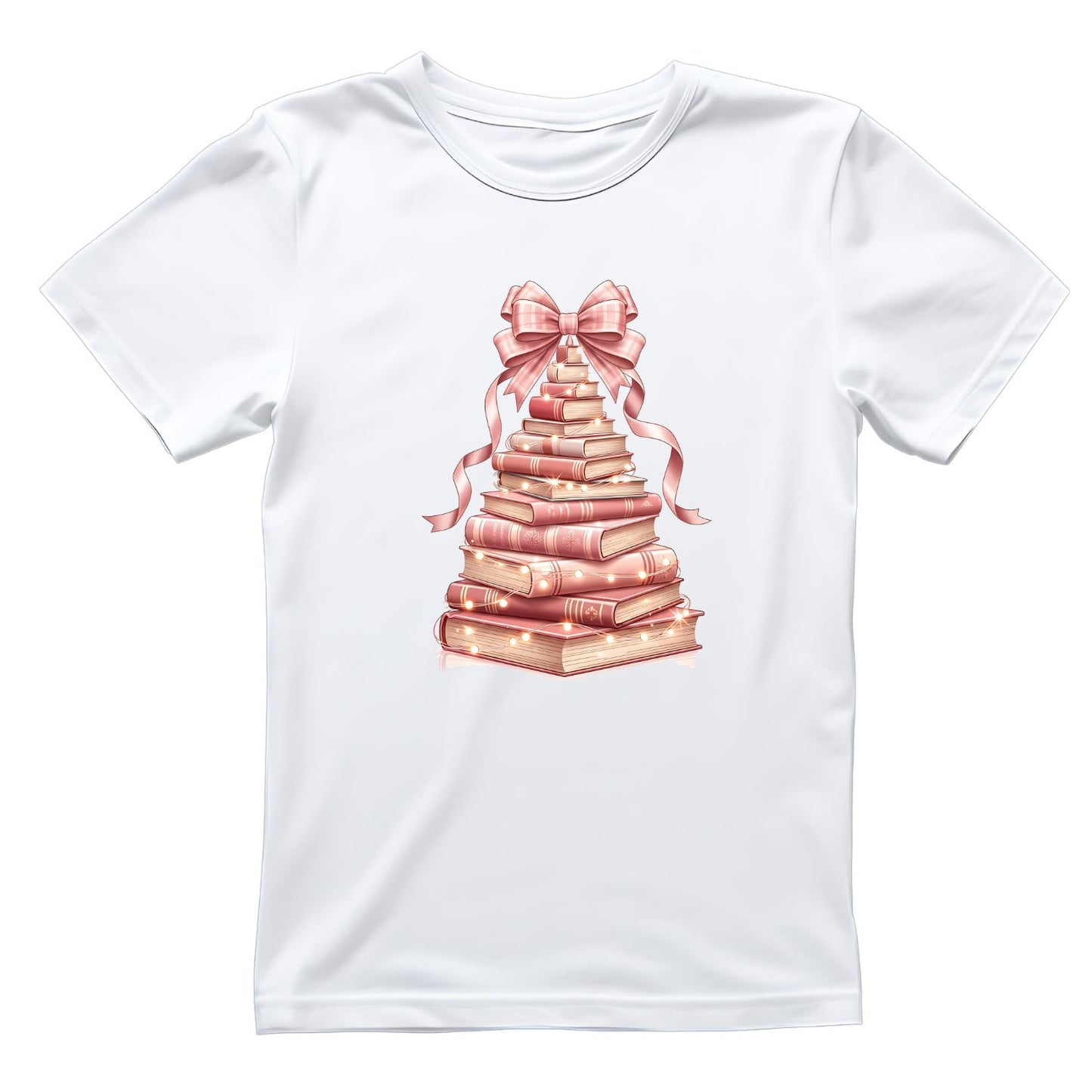 Pink Stacked Books Christmas Tree T-shirt