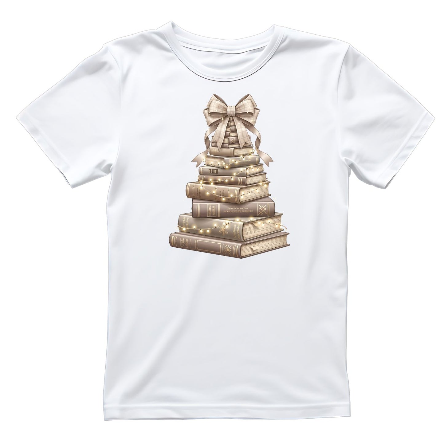 Gold Stacked Books Christmas Tree T-shirt