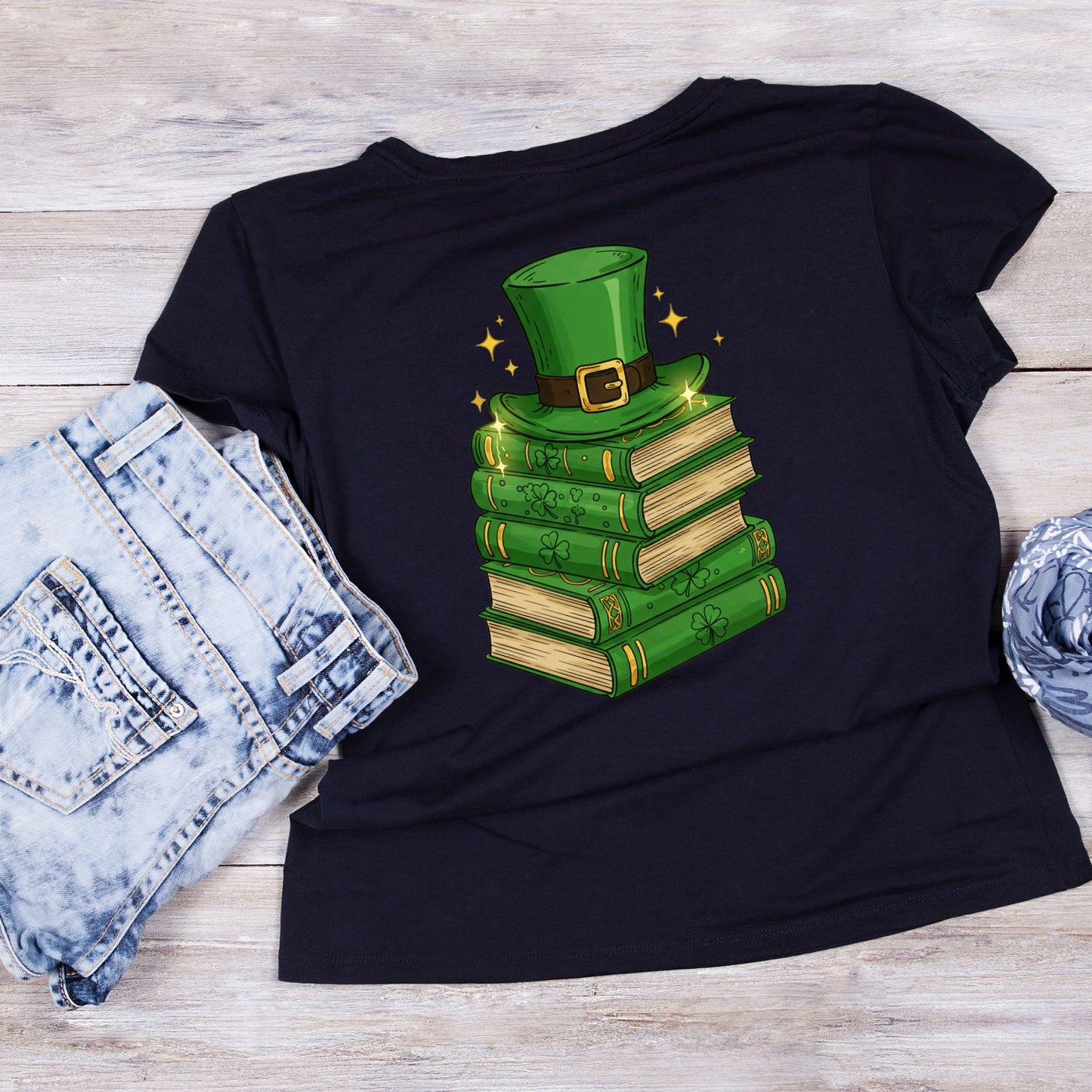 St. Patrick’s Day Stacked Books T-shirt | Reading | Bookworm