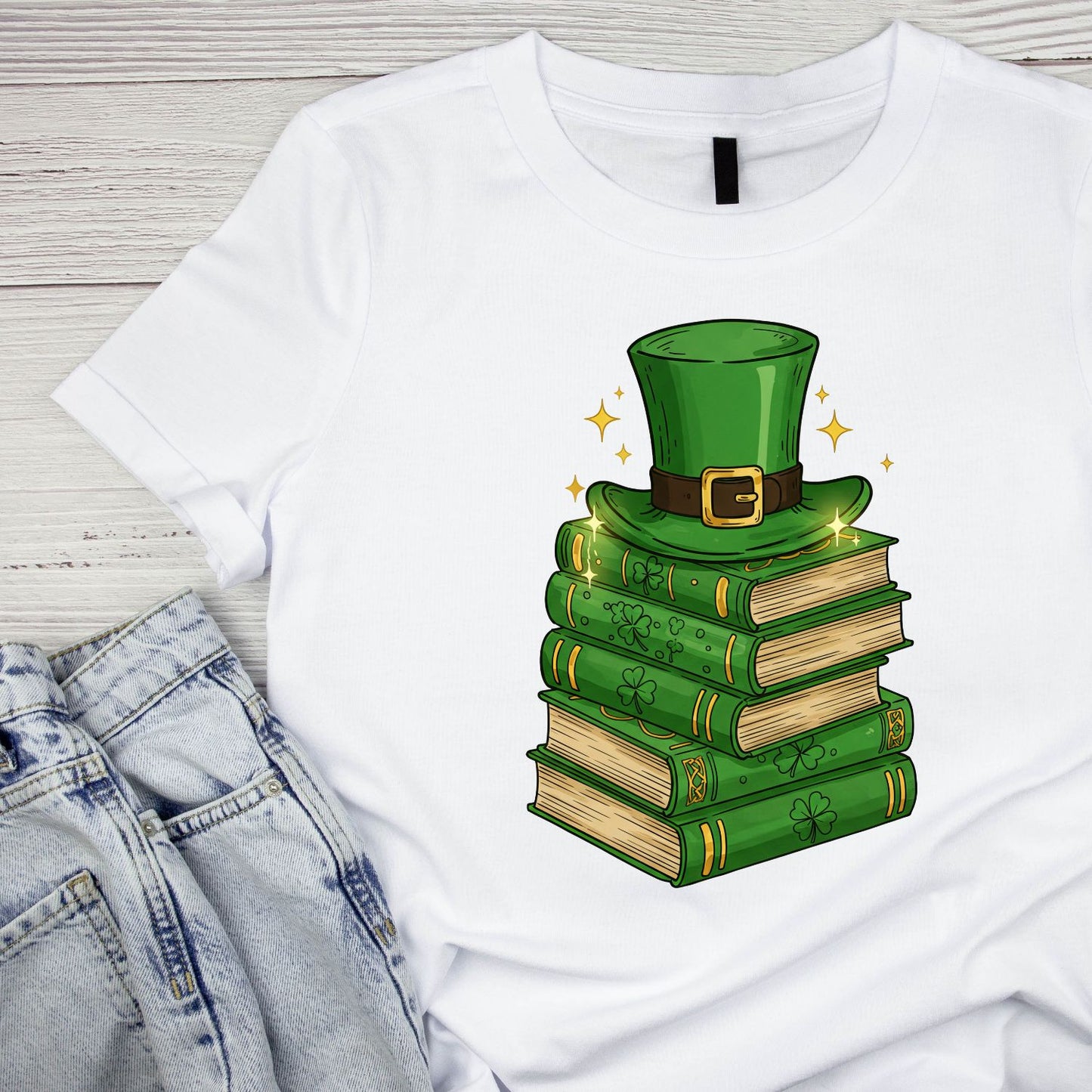 St. Patrick’s Day Stacked Books T-shirt | Reading | Bookworm