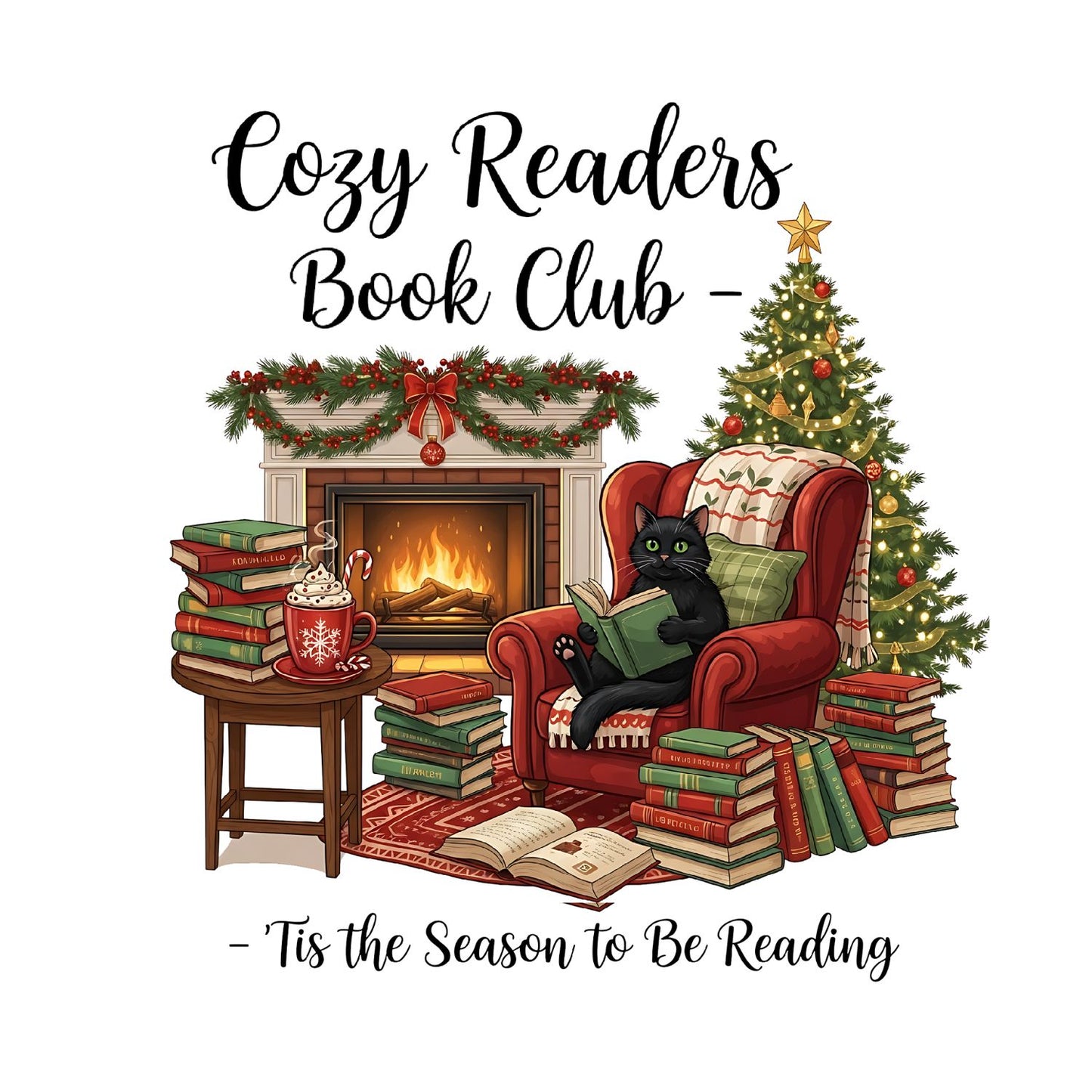 Cozy Readers Book Club Tis the Season To Be Reading Christmas Cat T-shirt