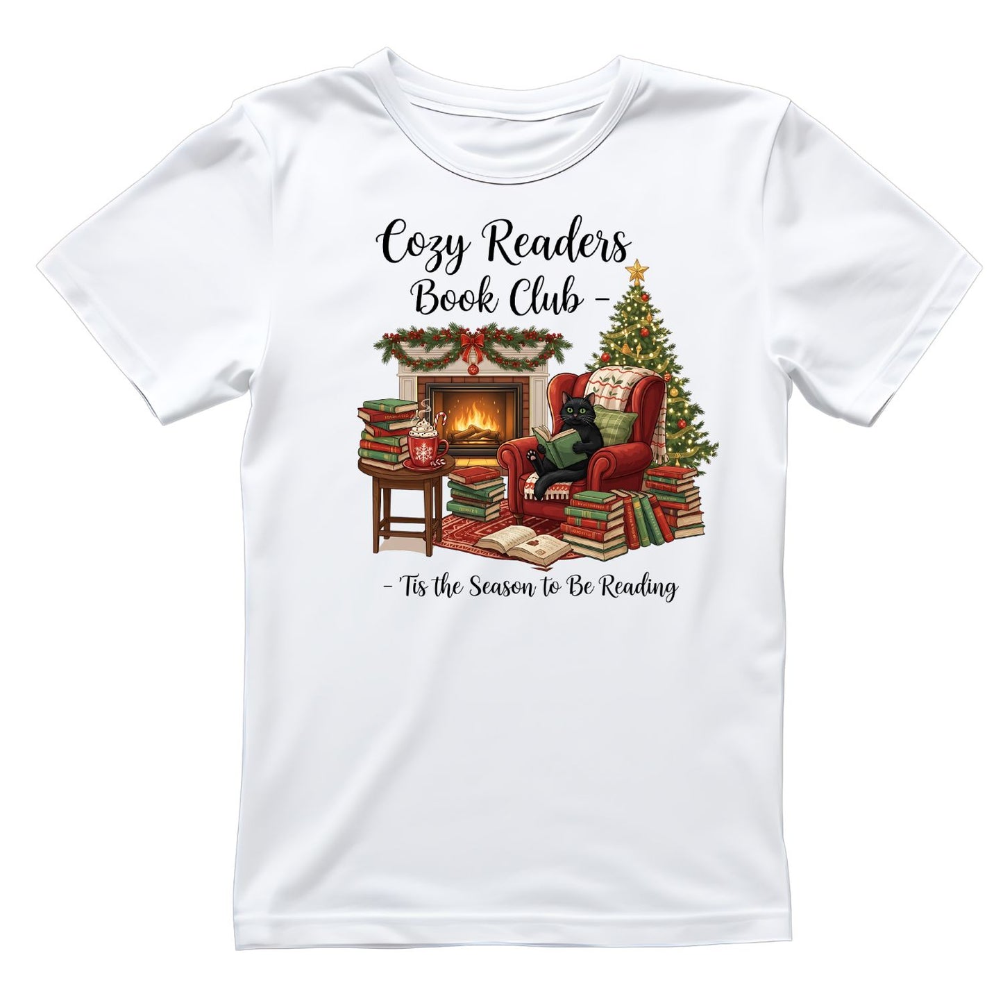 Cozy Readers Book Club Tis the Season To Be Reading Christmas Cat T-shirt