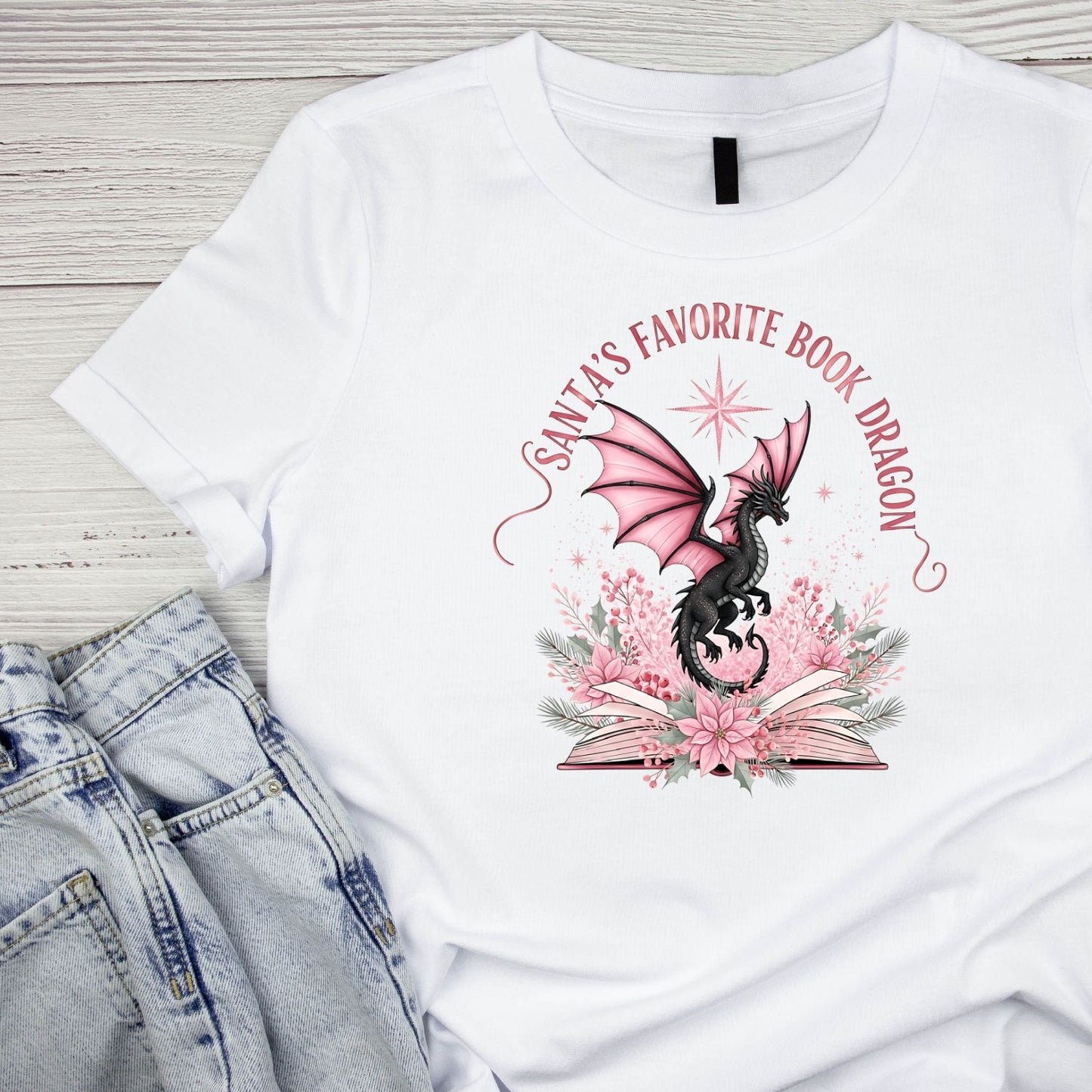Santa’s Favorite Book Dragon Pink T-shirt