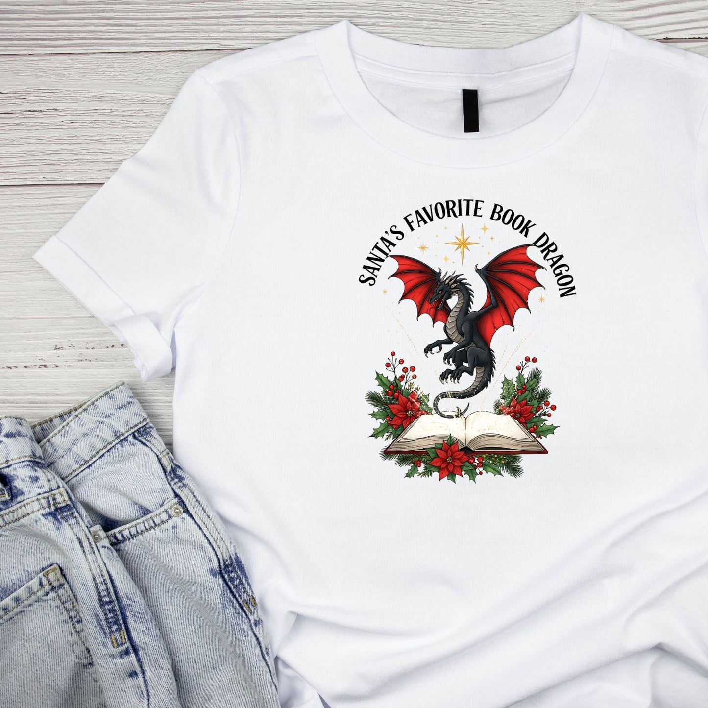 Santa’s Favorite Book Dragon Red T-shirt