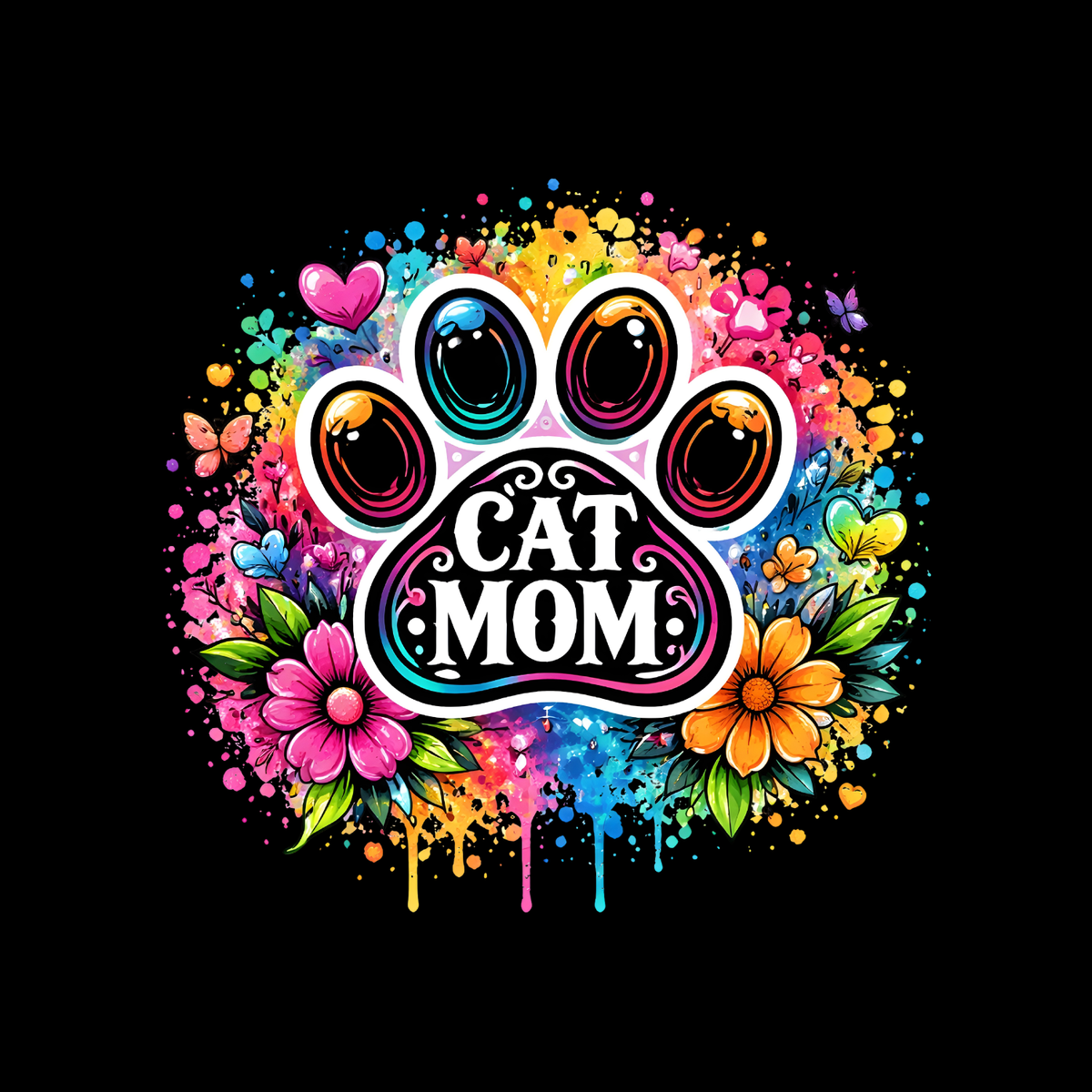 Cat Mom Watercolour Flower T-shirt | Mama Graphic Tee | Mommy Printed Shirt | Mother’s Day | Birthday