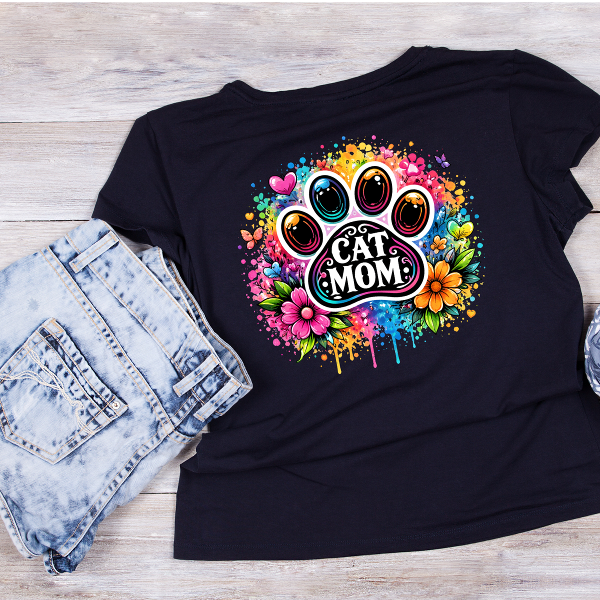 Cat Mom Watercolour Flower T-shirt | Mama Graphic Tee | Mommy Printed Shirt | Mother’s Day | Birthday