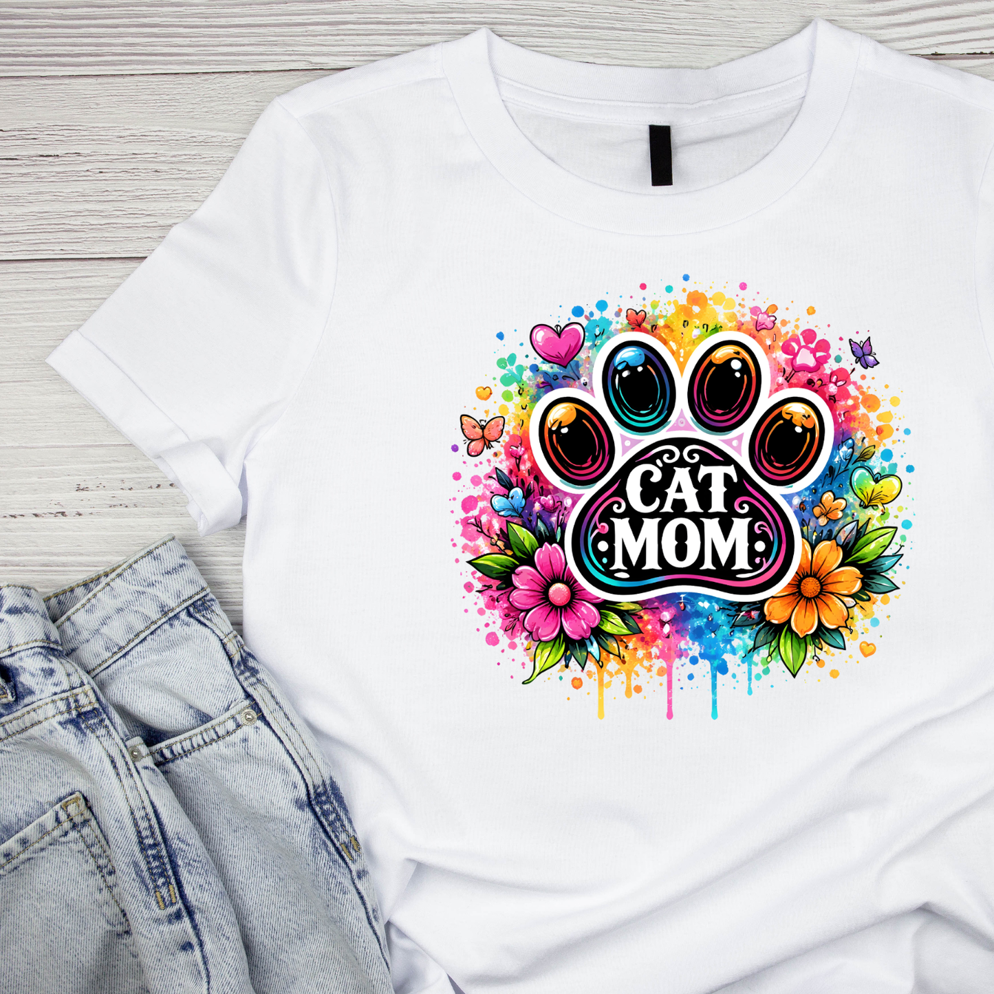 Cat Mom Watercolour Flower T-shirt | Mama Graphic Tee | Mommy Printed Shirt | Mother’s Day | Birthday