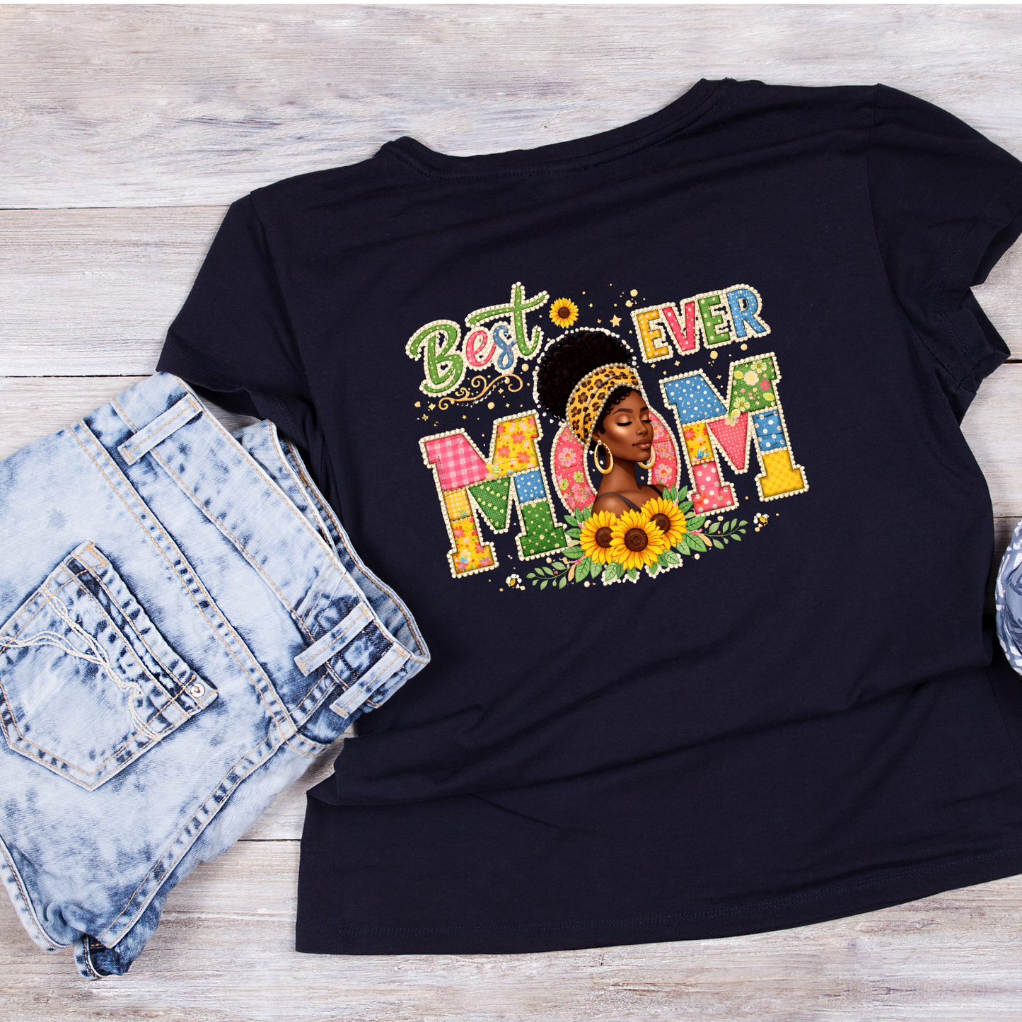 Best Mom Ever Sunflower Faux Quilting T-shirt | Mama Graphic Tee | Mommy Printed Shirt | Mother’s Day |