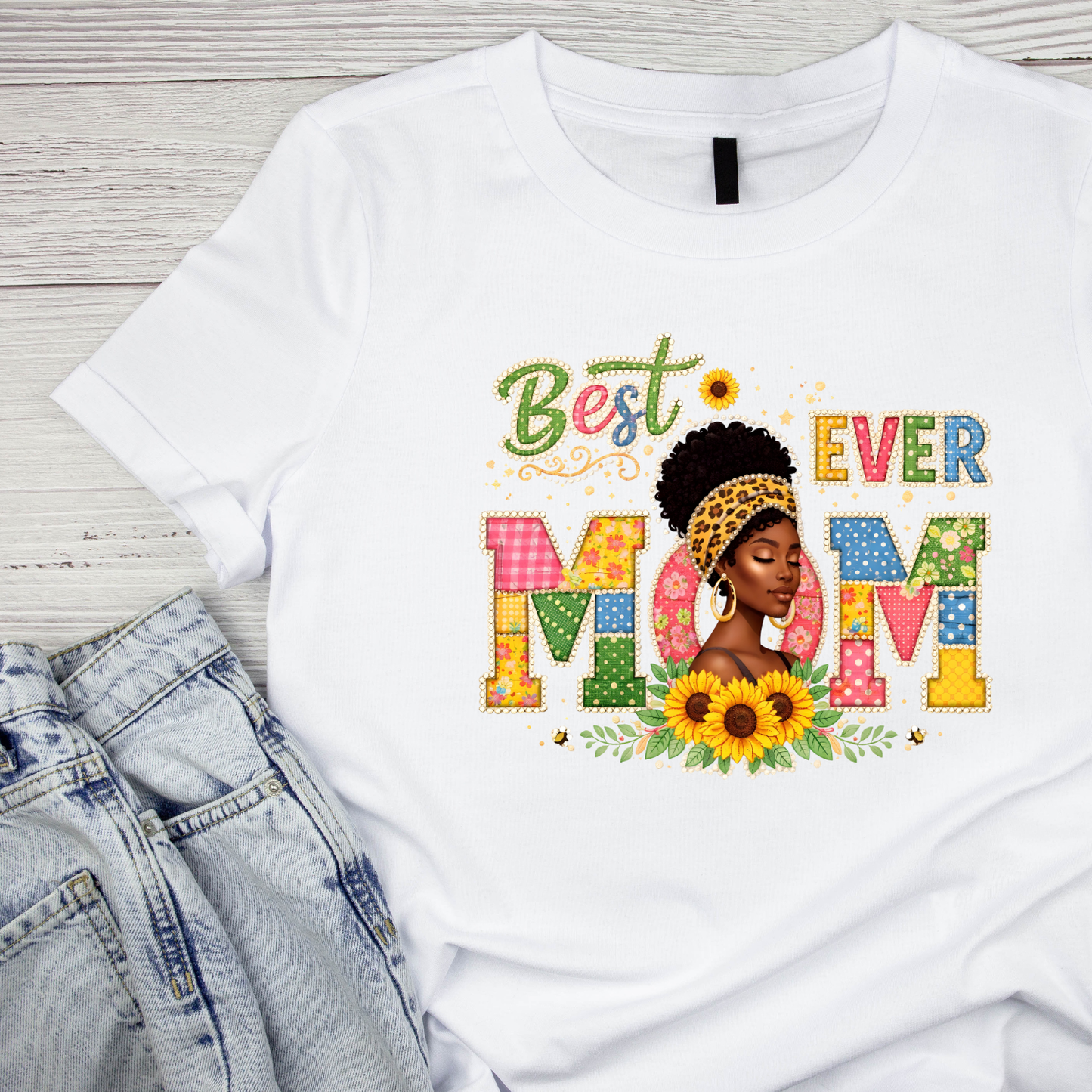 Best Mom Ever Sunflower Faux Quilting T-shirt | Mama Graphic Tee | Mommy Printed Shirt | Mother’s Day |