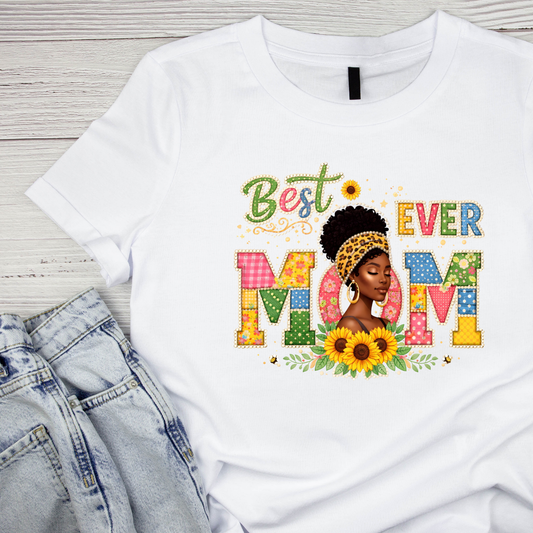 Best Mom Ever Sunflower Faux Quilting T-shirt | Mama Graphic Tee | Mommy Printed Shirt | Mother’s Day |