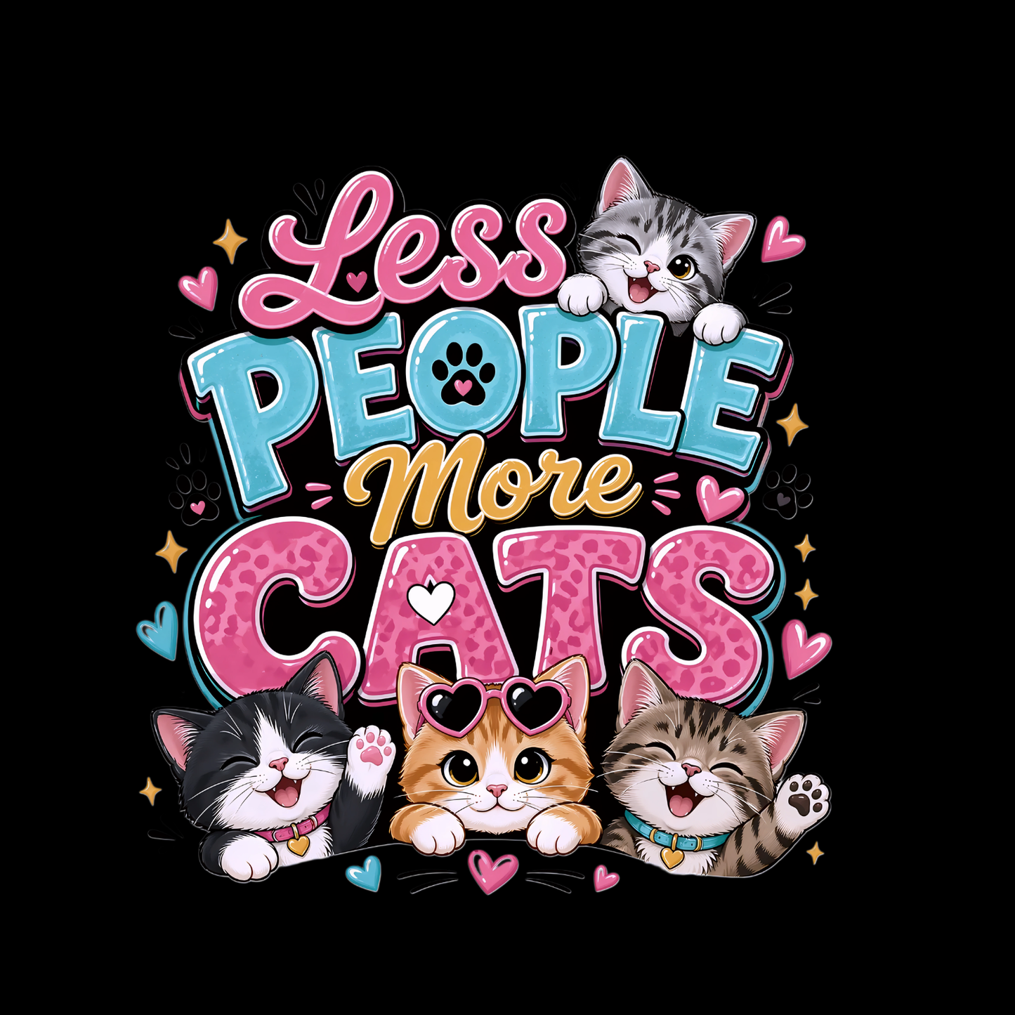 Less People More Cats T-Shirt| Cat Kitty Kitten | Joke Sarcastic Funny