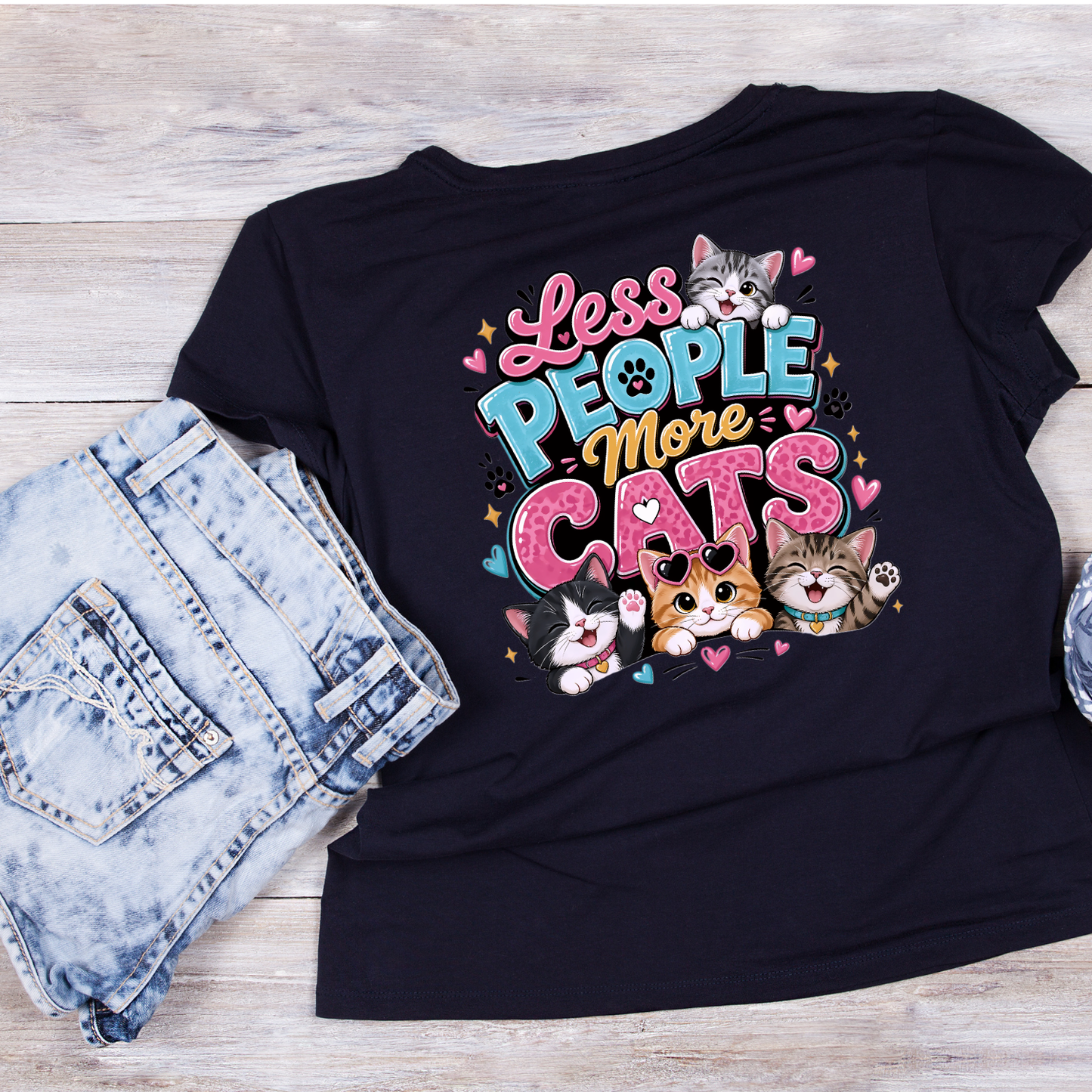 Less People More Cats T-Shirt| Cat Kitty Kitten | Joke Sarcastic Funny