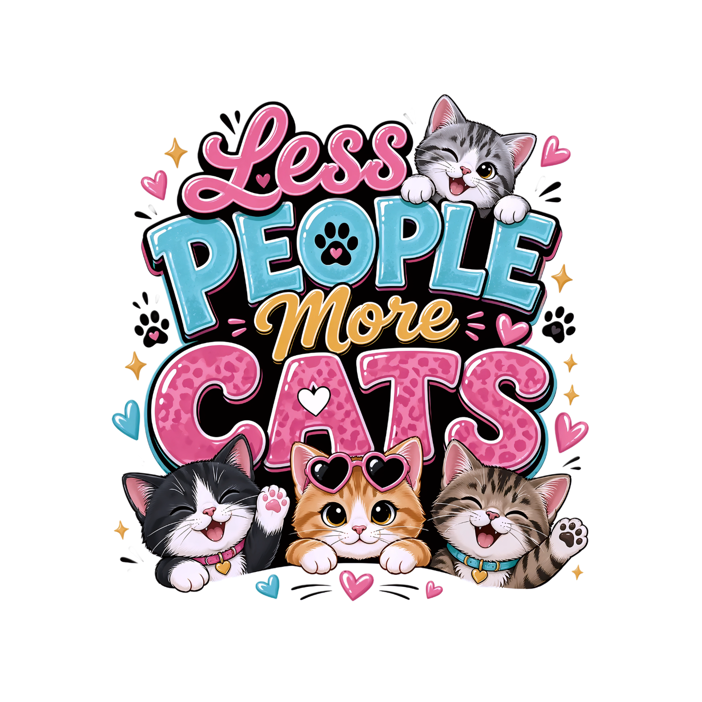 Less People More Cats T-Shirt| Cat Kitty Kitten | Joke Sarcastic Funny