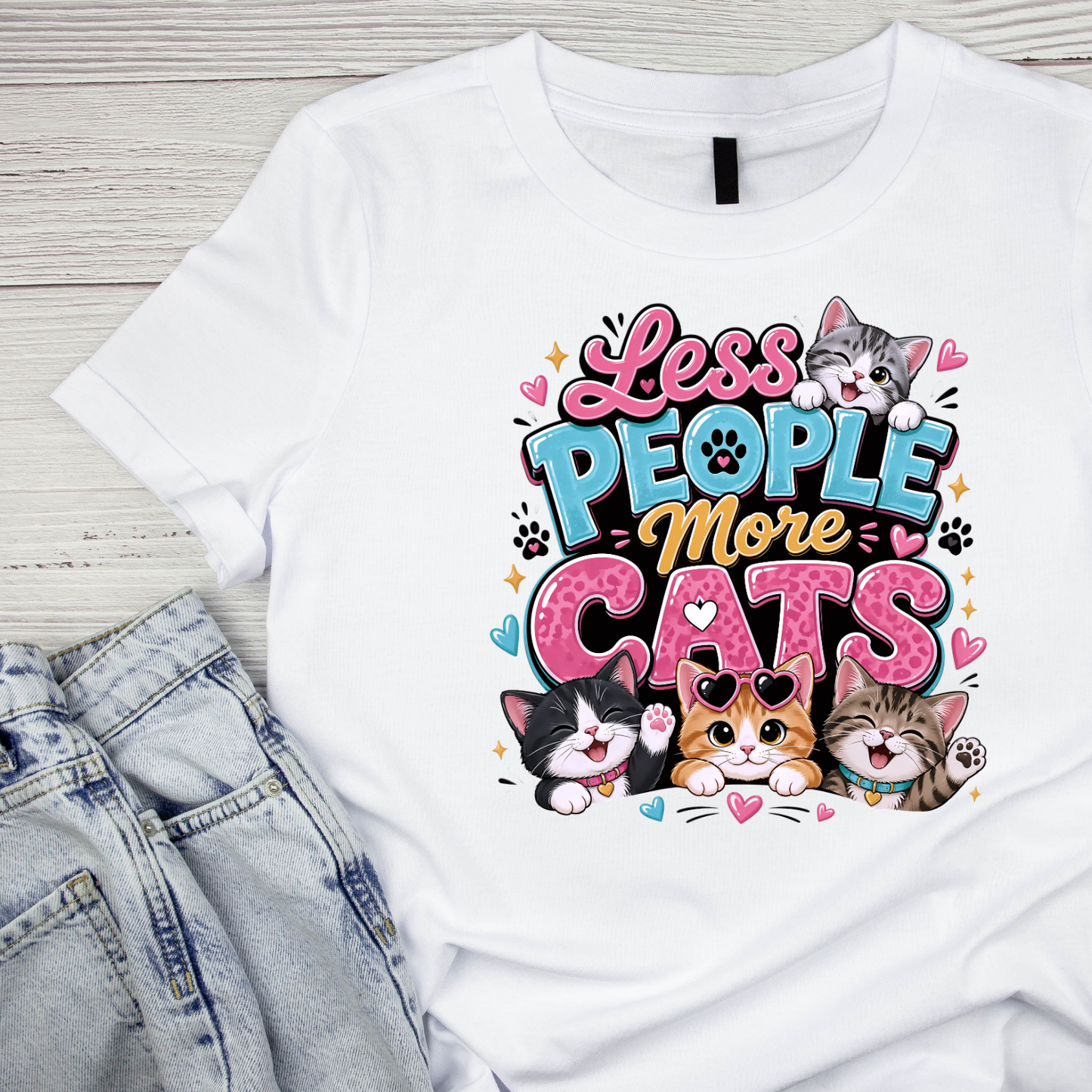 Less People More Cats T-Shirt| Cat Kitty Kitten | Joke Sarcastic Funny