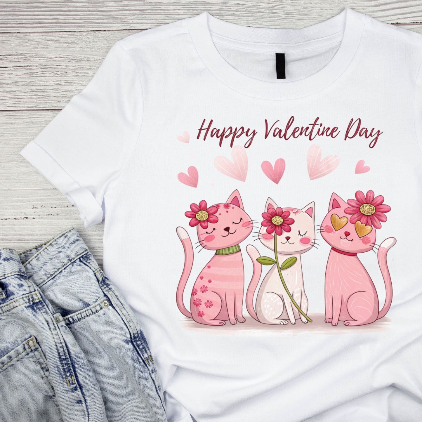 Happy Valentine’s Day T-shirt | Cats | Pink