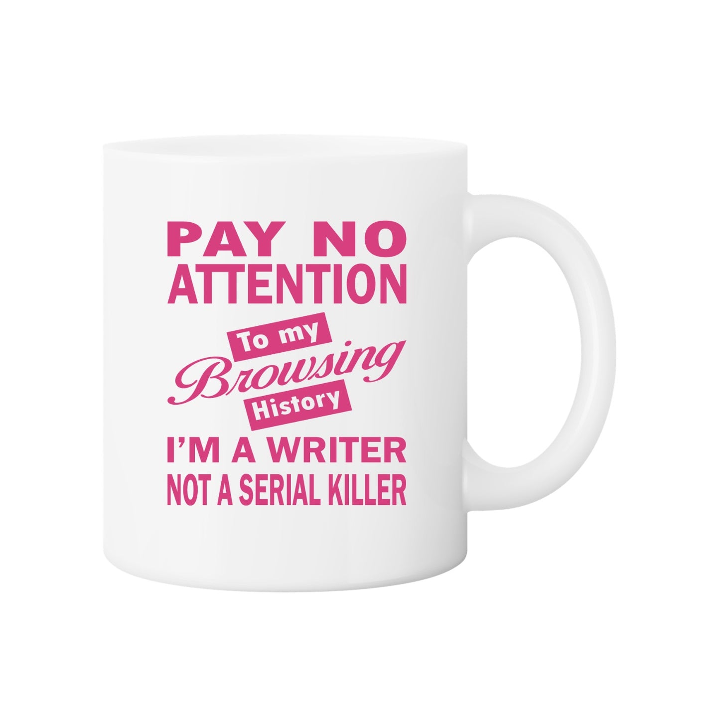 Pay No Attention To My Browsing History I’m A Writer Not A Serial Killer Mug | Pink | Green | Purple | Writer’s Gift