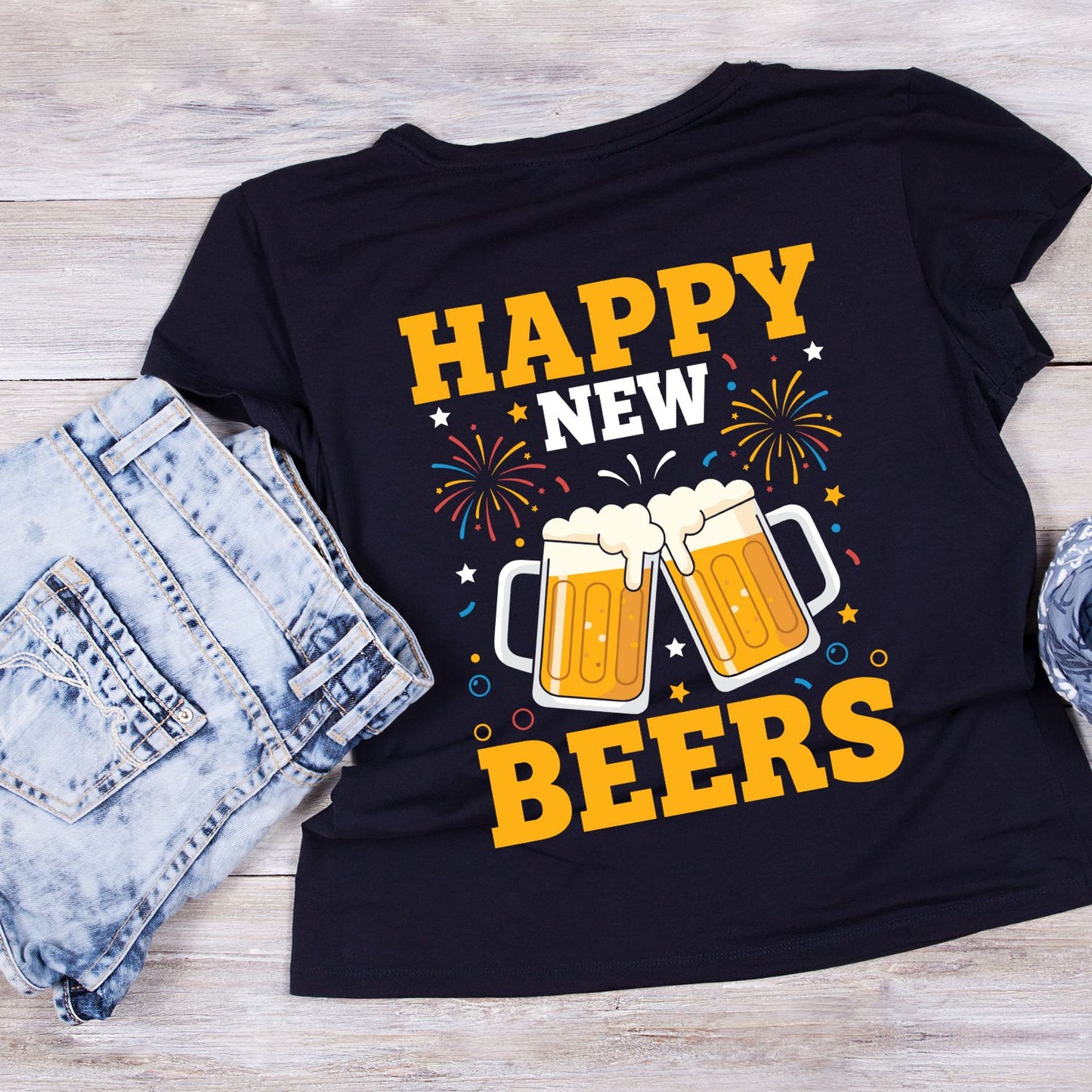 Happy New Beers T-shirt | New Years Eve | New Years Day | Funny Joke Sarcastic Tees