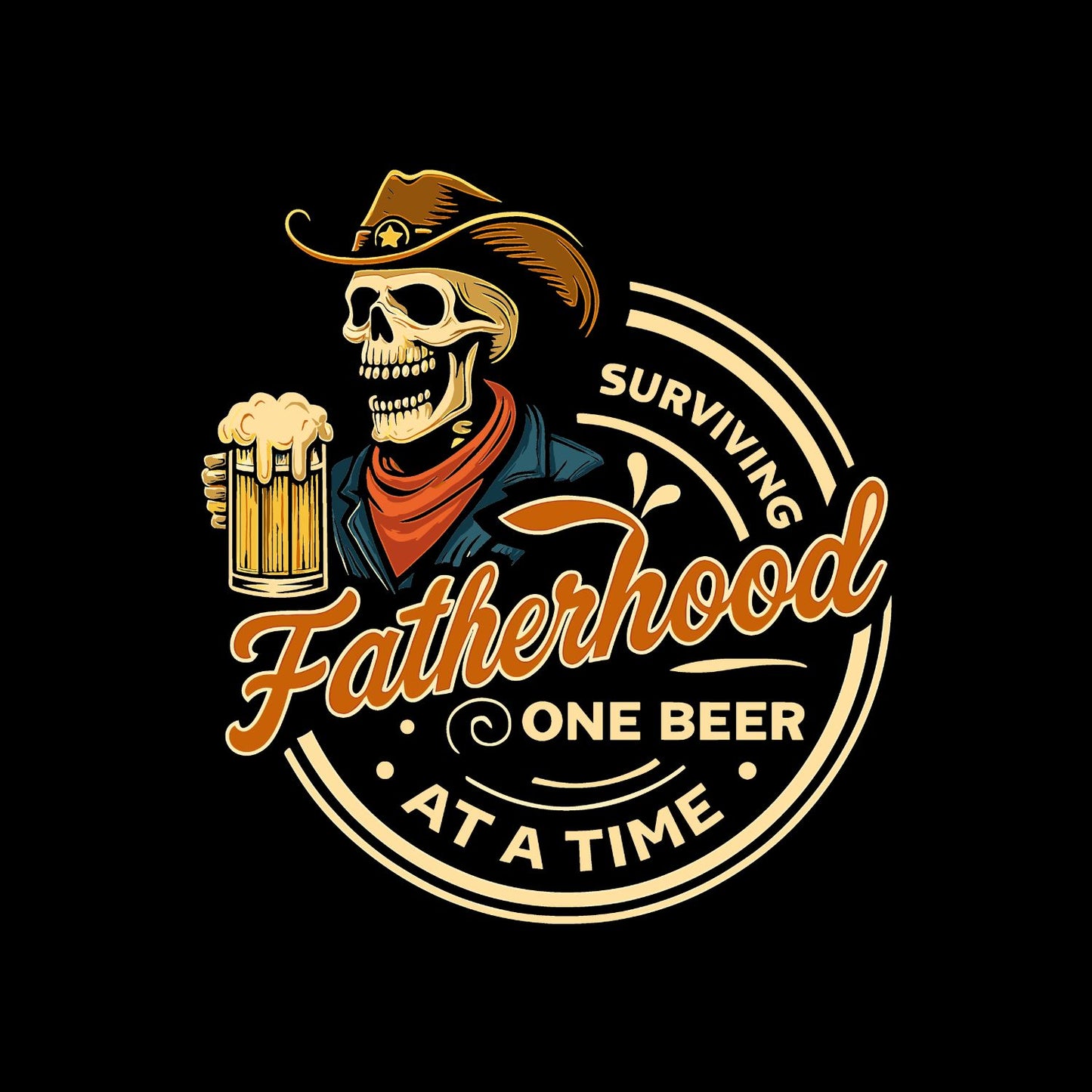 Surviving Fatherhood One Beer At a Time Cowboy Skeleton T-shirt | Funny Graphic Tee | Printed Shirt | Father’s Day | Birthday