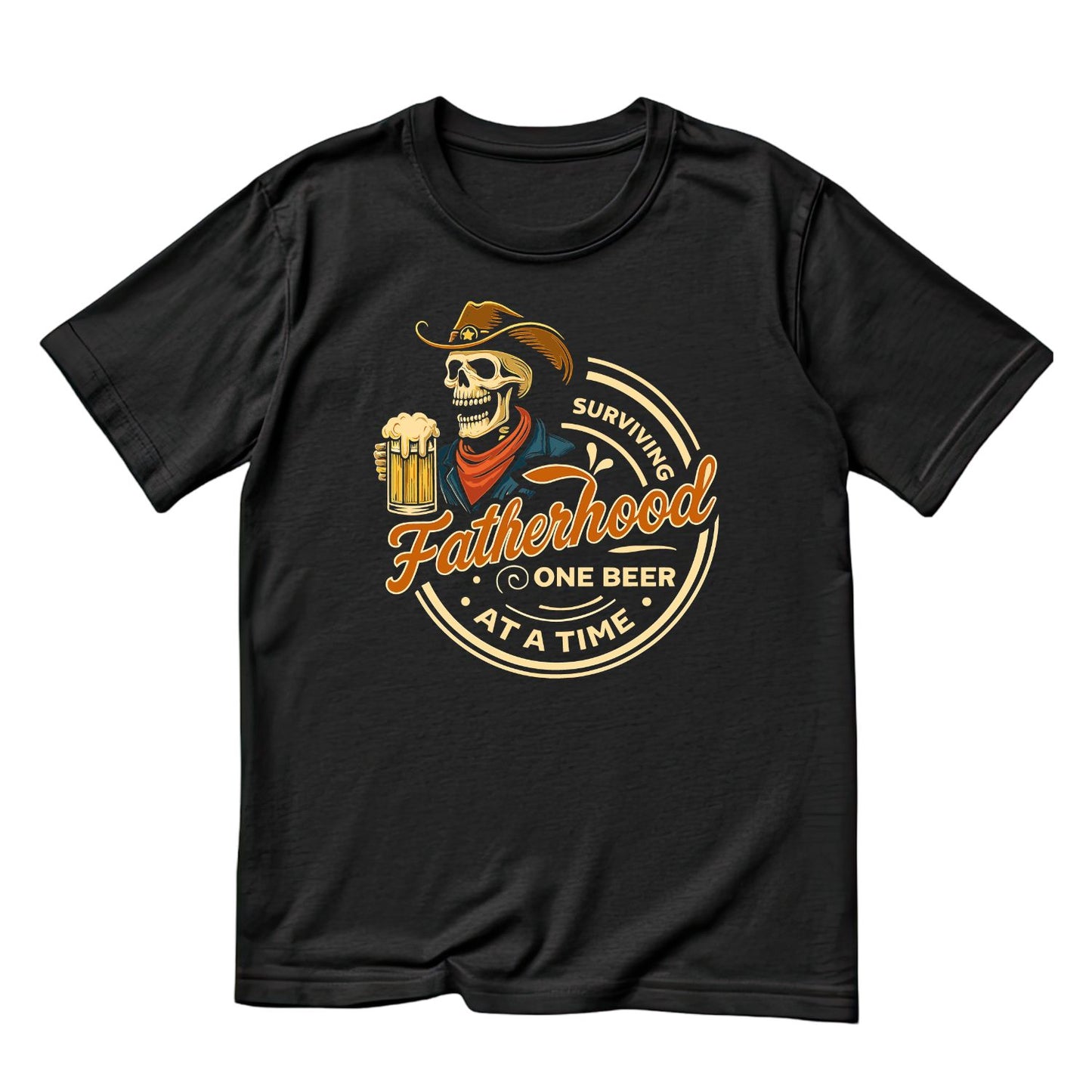 Surviving Fatherhood One Beer At a Time Cowboy Skeleton T-shirt | Funny Graphic Tee | Printed Shirt | Father’s Day | Birthday