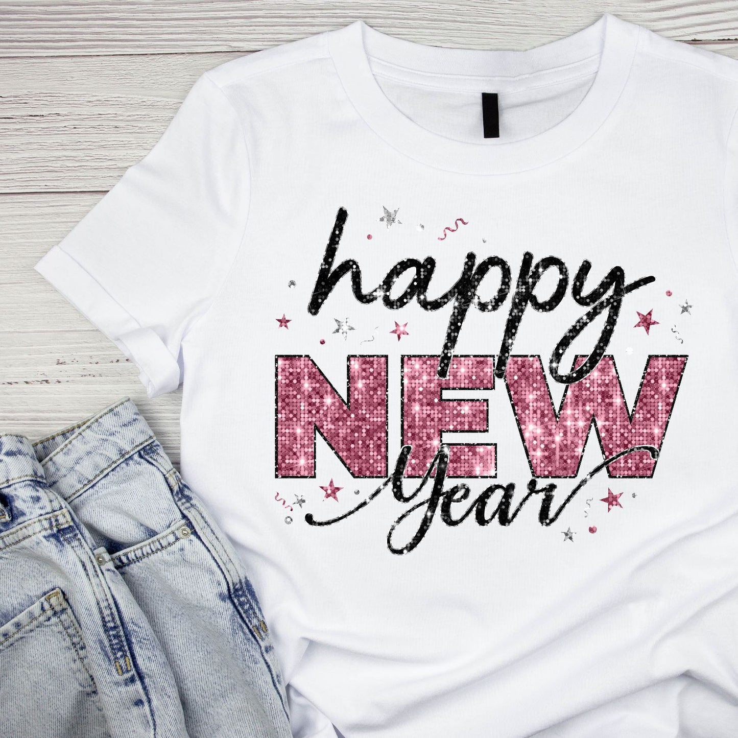 Happy New Year T-Shirt | New Years Eve | New Years Day | Tee | Glitter Pink