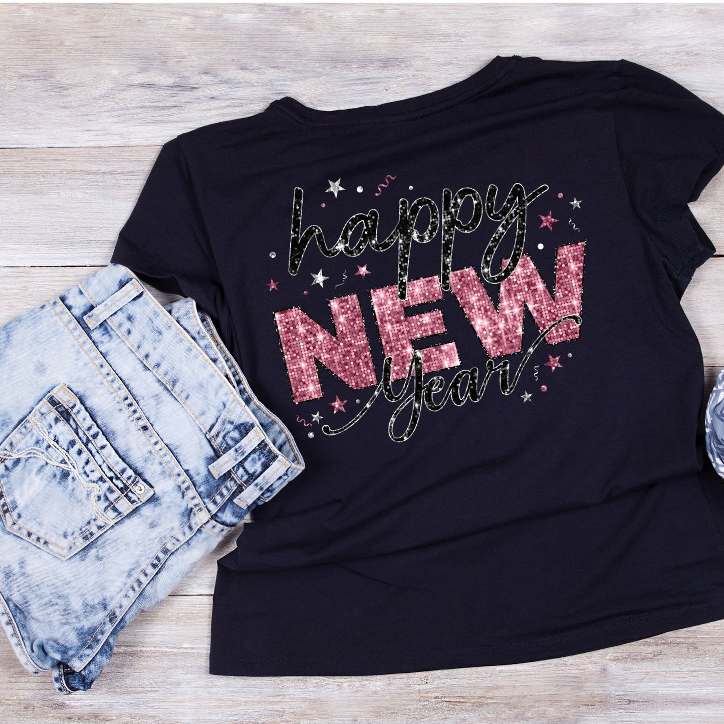 Happy New Year T-Shirt | New Years Eve | New Years Day | Tee | Glitter Pink