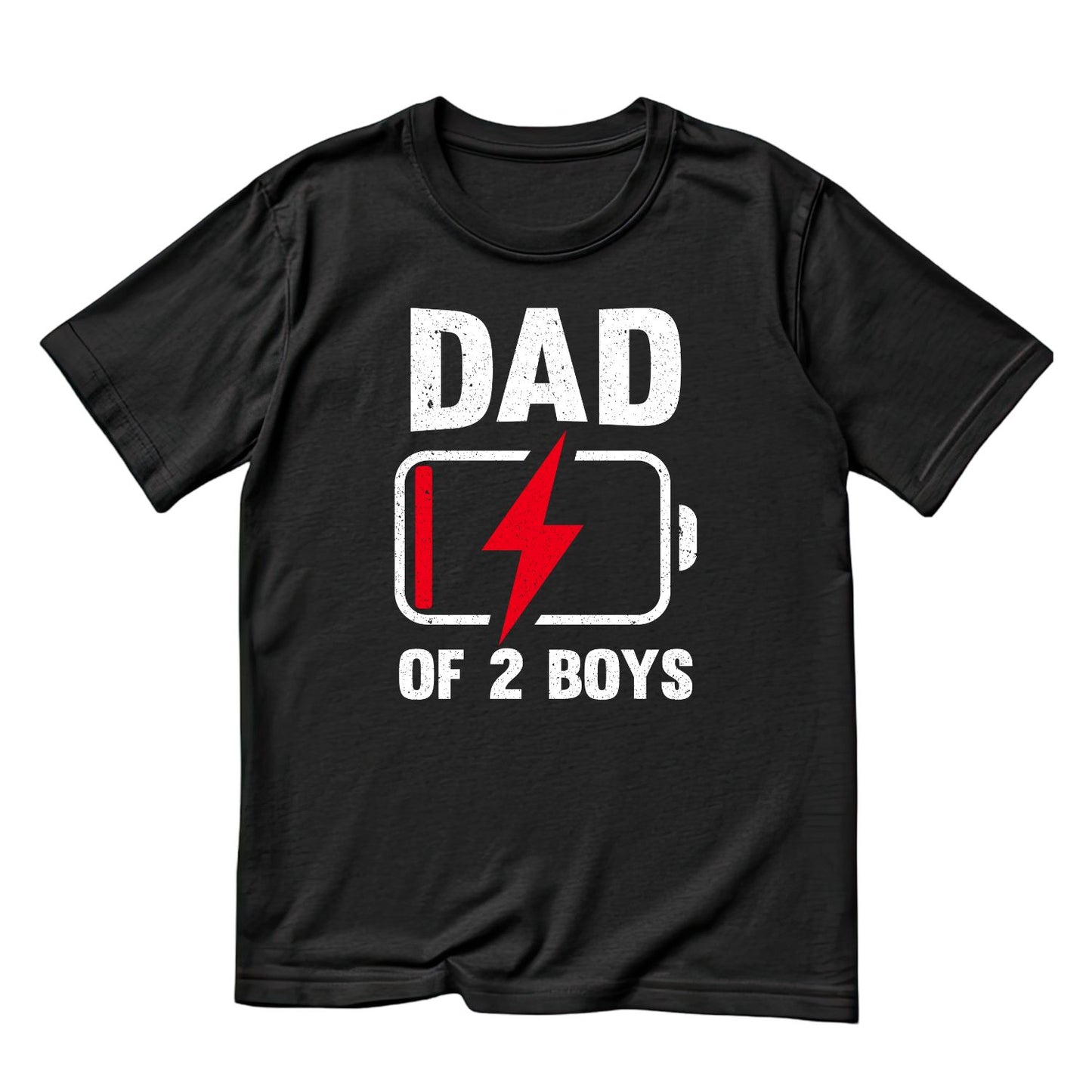 Dad Of 2 Boys Low Battery T-shirt | Joke Graphic Tee | Printed Shirt | Father’s Day | Birthday