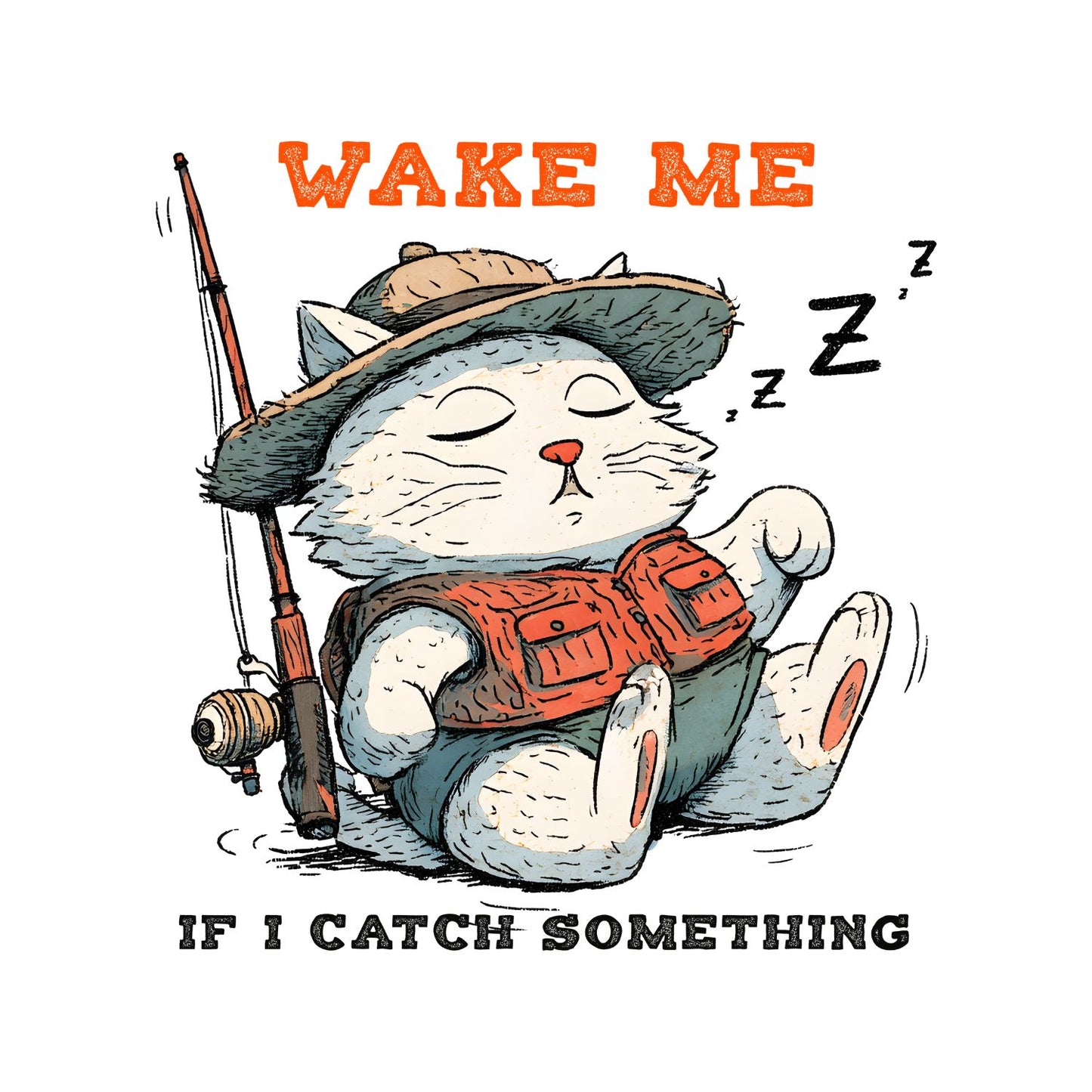 Wake Me If I Catch Something T-Shirt| Cat Kitty Kitten | Fishing Fisherman