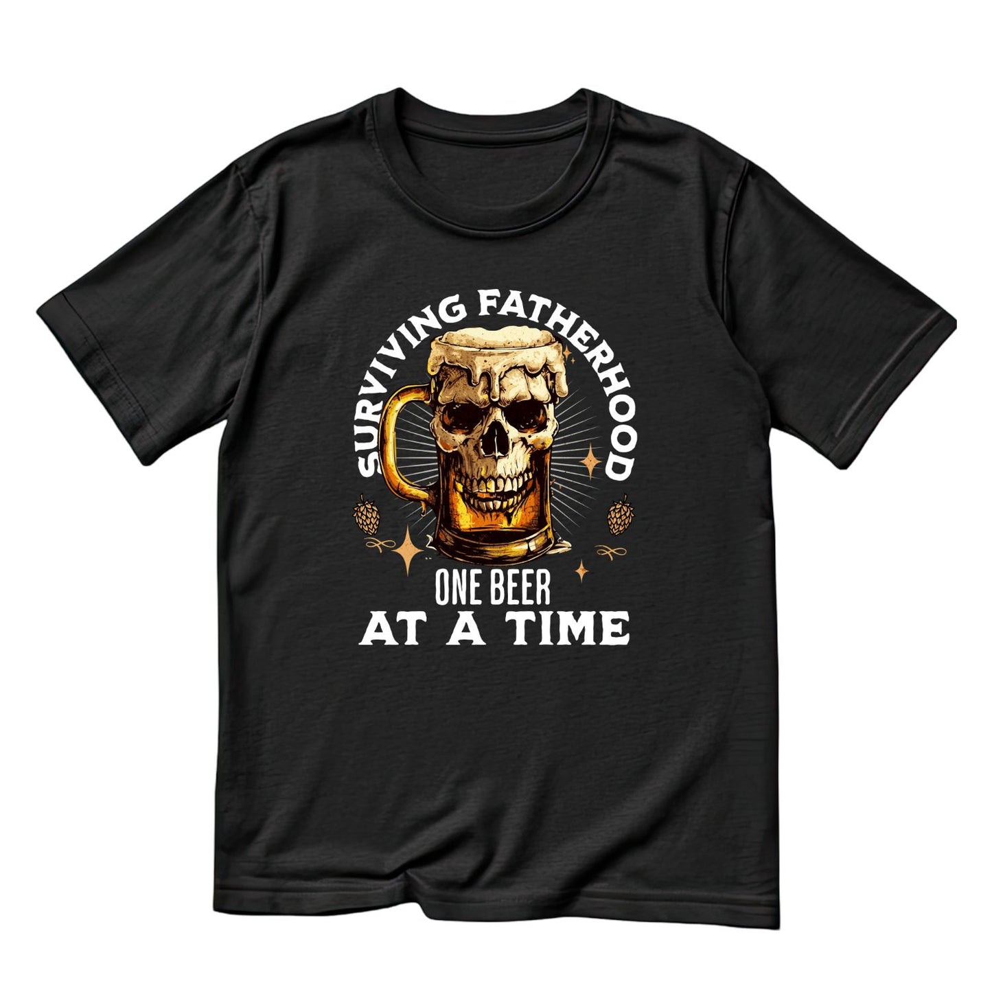 Surviving Fatherhood One Beer At A Time T-shirt | Joke Graphic Tee | Skeleton Printed Shirt | Father’s Day | Birthday