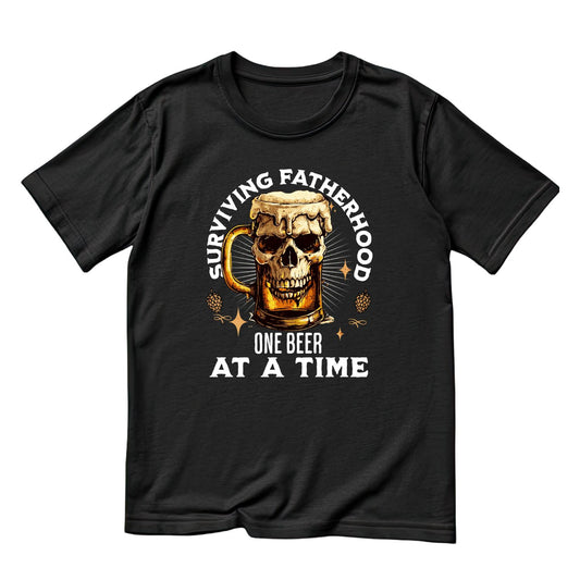 Surviving Fatherhood One Beer At A Time T-shirt | Joke Graphic Tee | Skeleton Printed Shirt | Father’s Day | Birthday