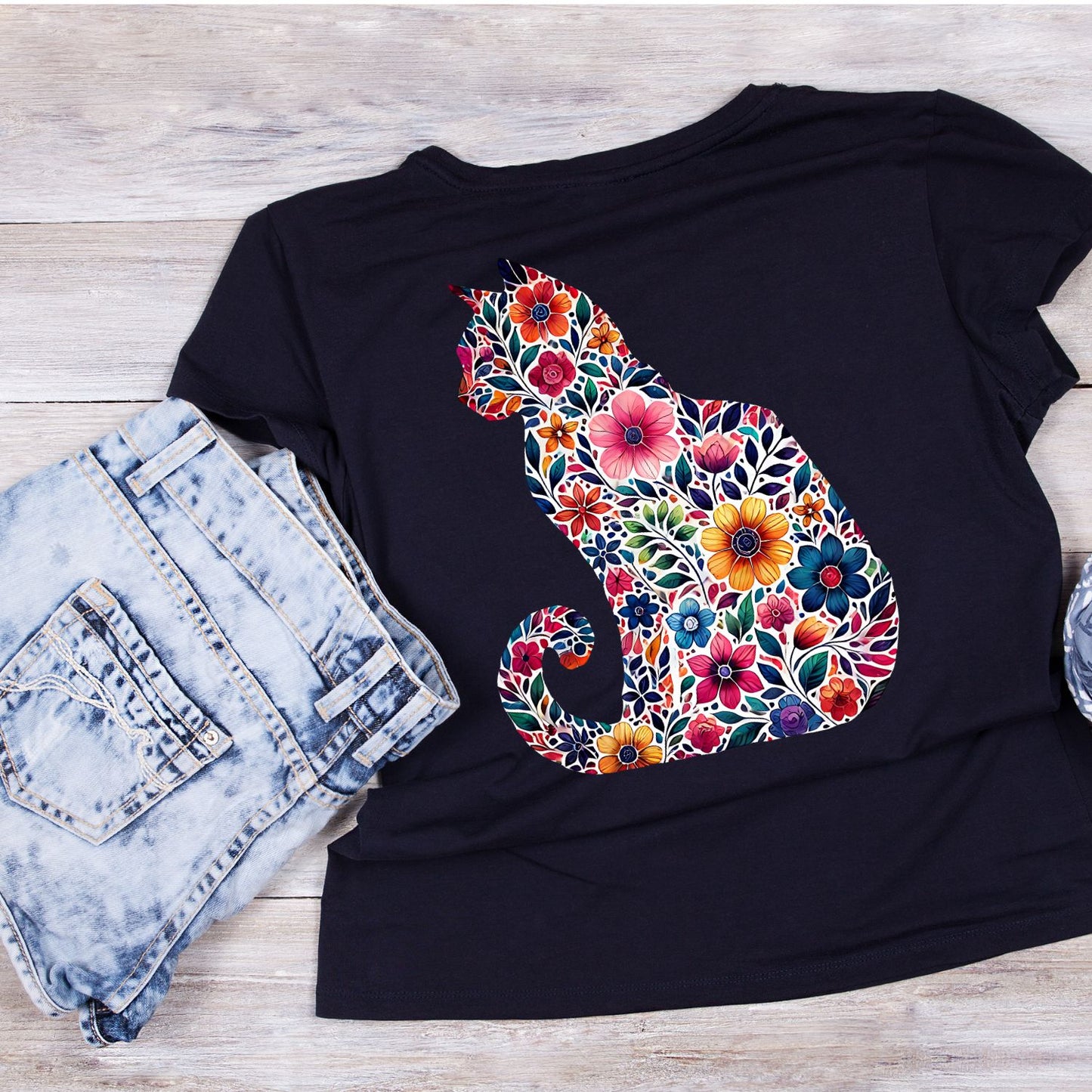 Floral Flowers Cat T-Shirt| Cat Kitty Kitten | Joke Sarcastic Funny