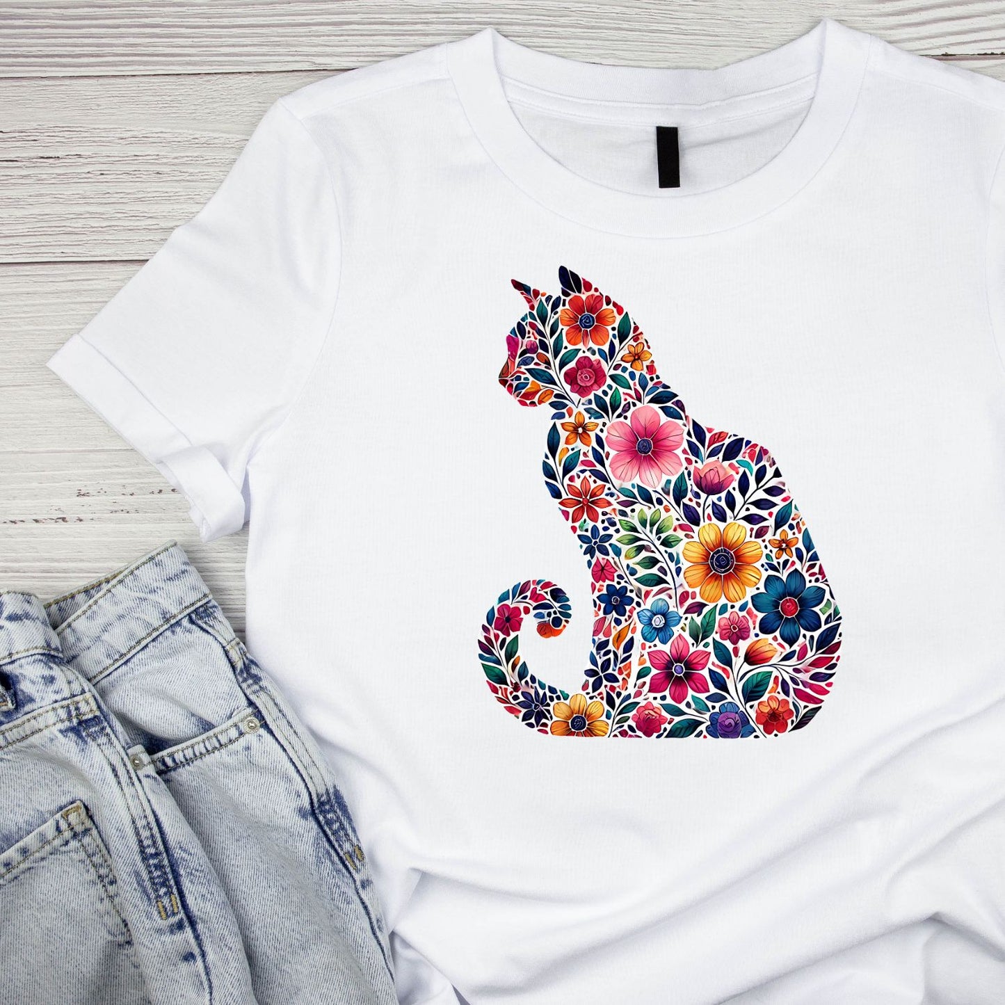 Floral Flowers Cat T-Shirt| Cat Kitty Kitten | Joke Sarcastic Funny