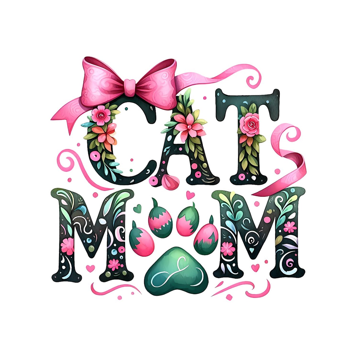 Cat Mom Bows & Pink T-Shirt| Cat Kitty Kitten | Mother’s Day