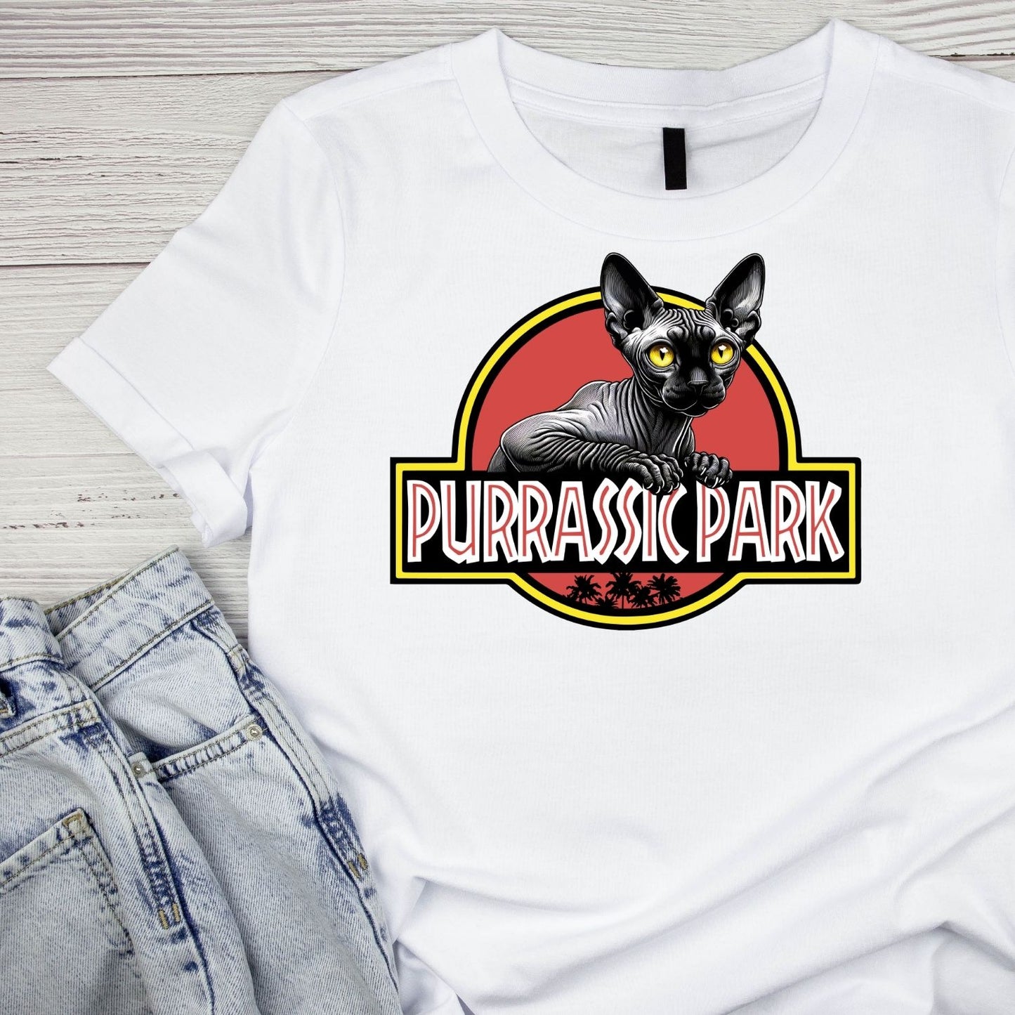 Purrasic Park Sphynx Cat T-Shirt| Cat Kitty Kitten |