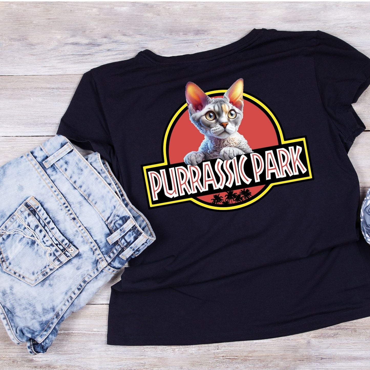 Purrasic Park Devon Rex Cat T-Shirt| Cat Kitty Kitten |