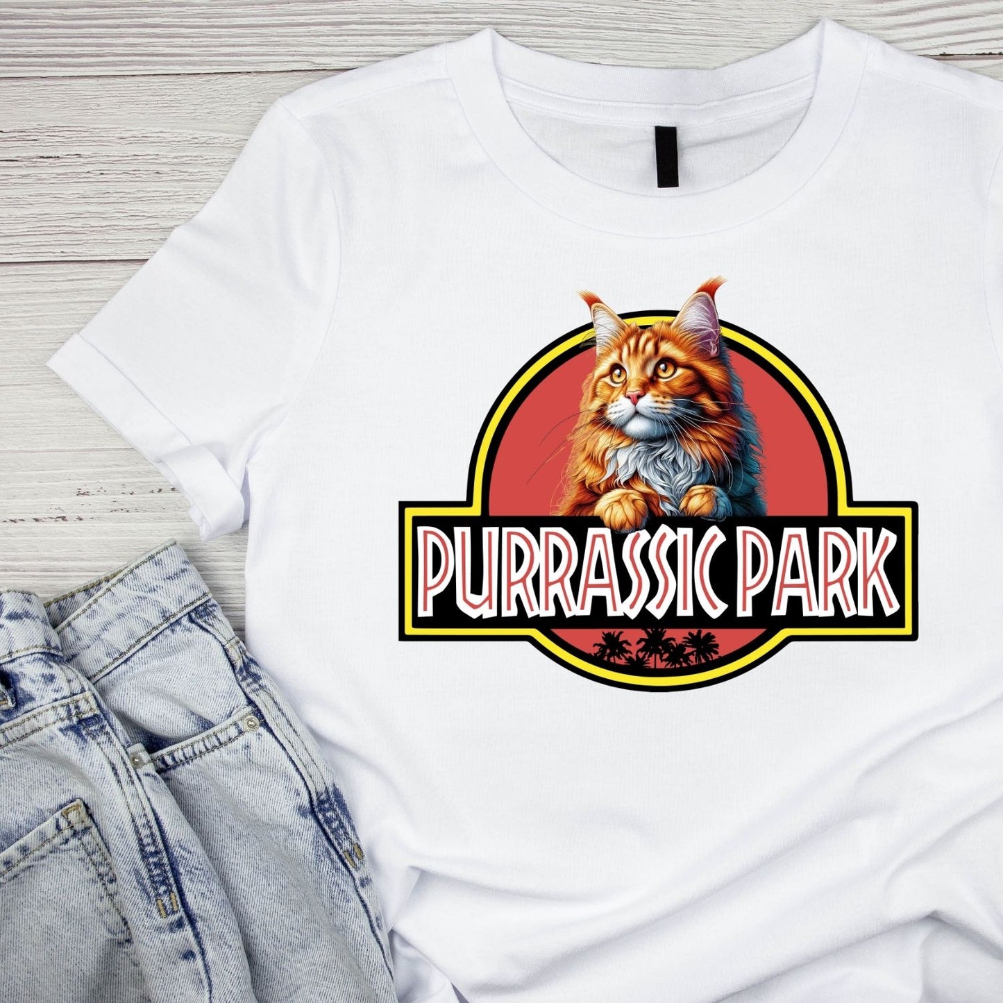 Purrasic Park Main Coon Cat T-Shirt| Cat Kitty Kitten |
