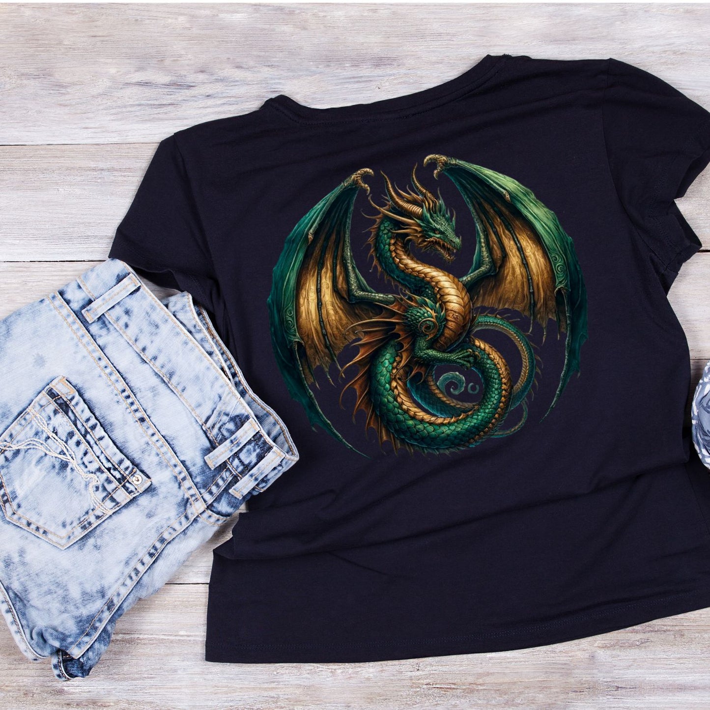 Green Gold Dragon T-Shirt| Fantasy |