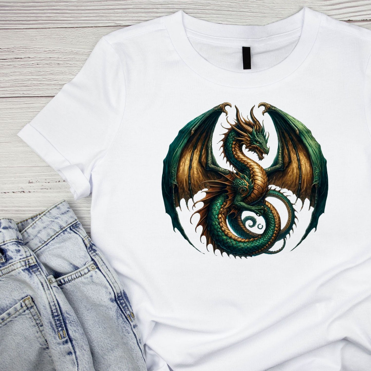 Green Gold Dragon T-Shirt| Fantasy |
