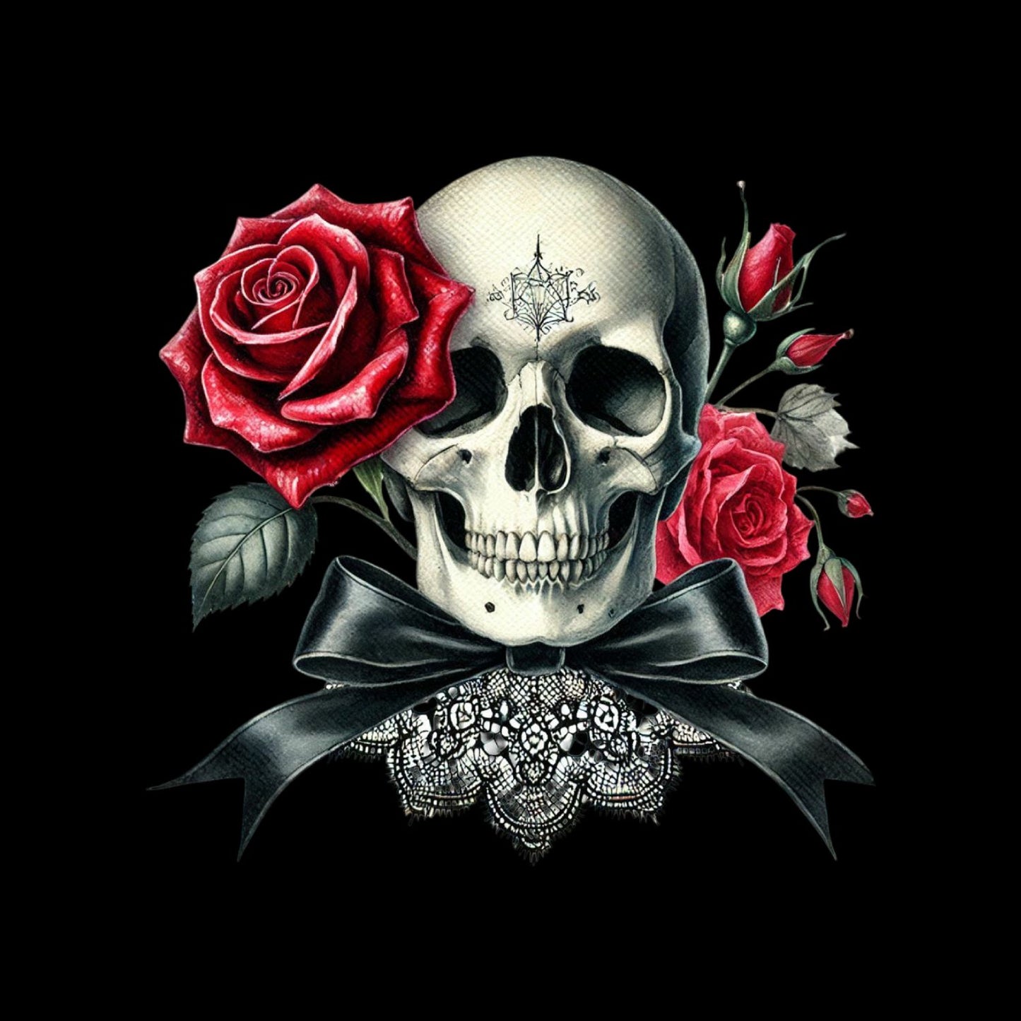 Lacebound Bones T-Shirt| Skull Roses Lace Black Ribbon | Gothic | Dark Valentine