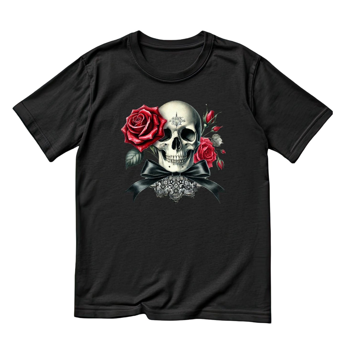 Lacebound Bones T-Shirt| Skull Roses Lace Black Ribbon | Gothic | Dark Valentine