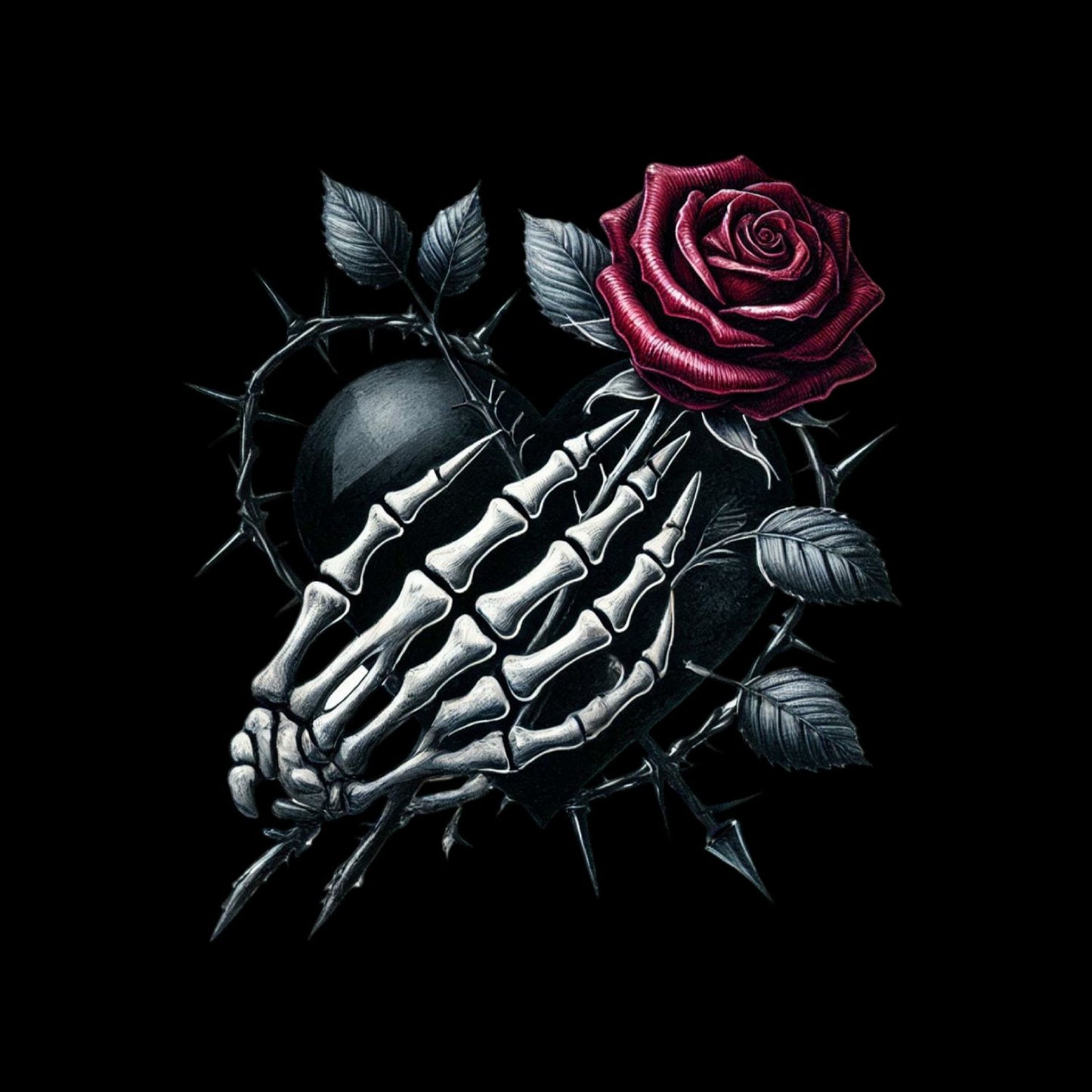 Deadly Offering T-Shirt| Skeleton Hand Roses Lace Black Ribbon | Gothic | Dark Valentine