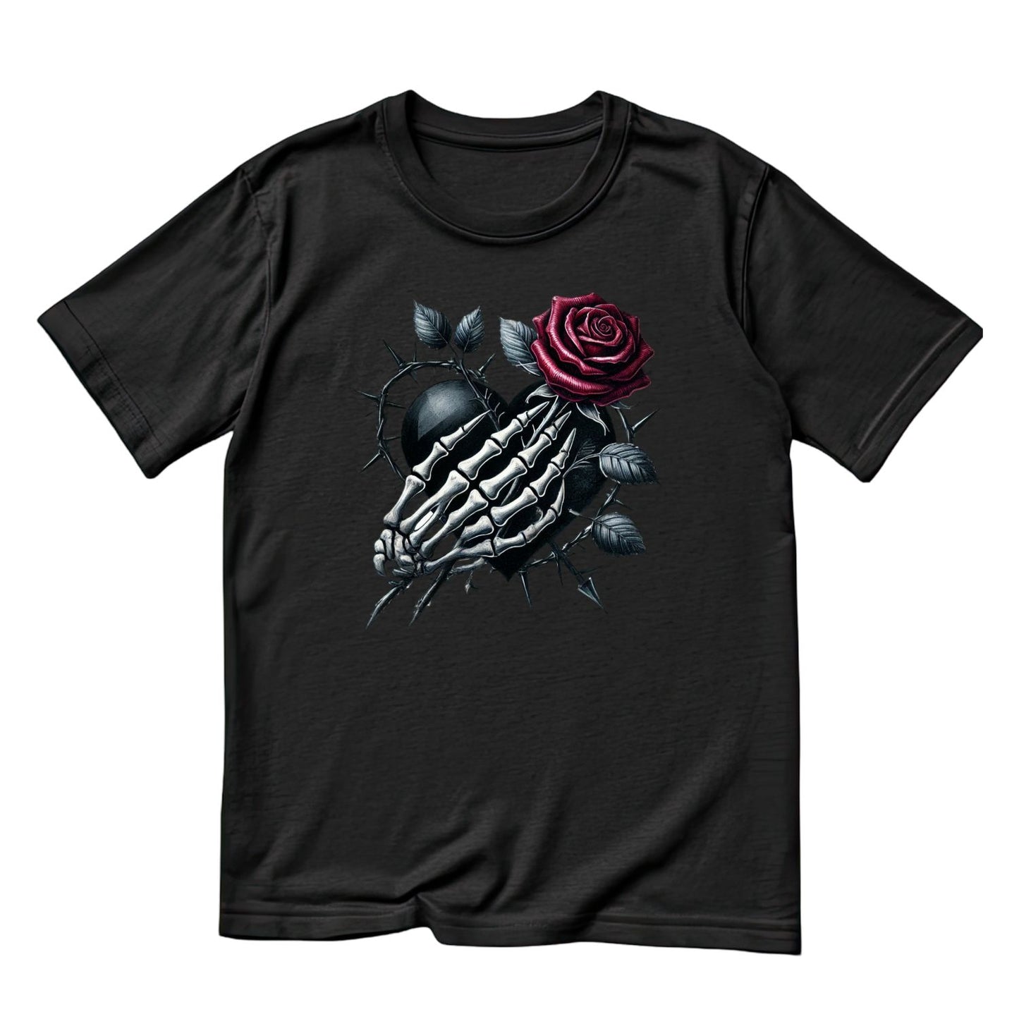 Deadly Offering T-Shirt| Skeleton Hand Roses Lace Black Ribbon | Gothic | Dark Valentine